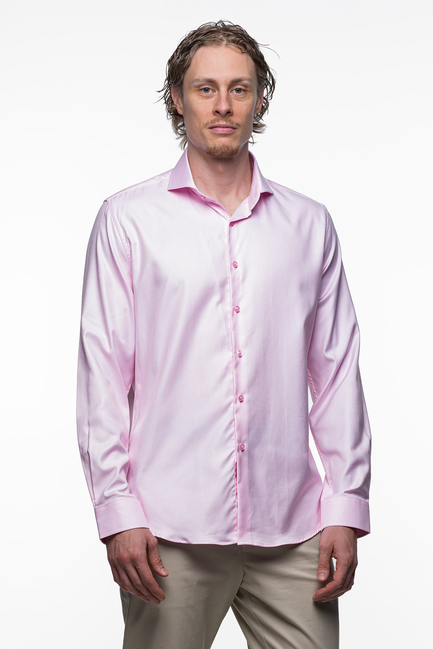 Vercate - Strijkvrij Overhemd - Twill Katoen - Business Shirt - Lange Mouwen - Slim Fit - Heren - Roze