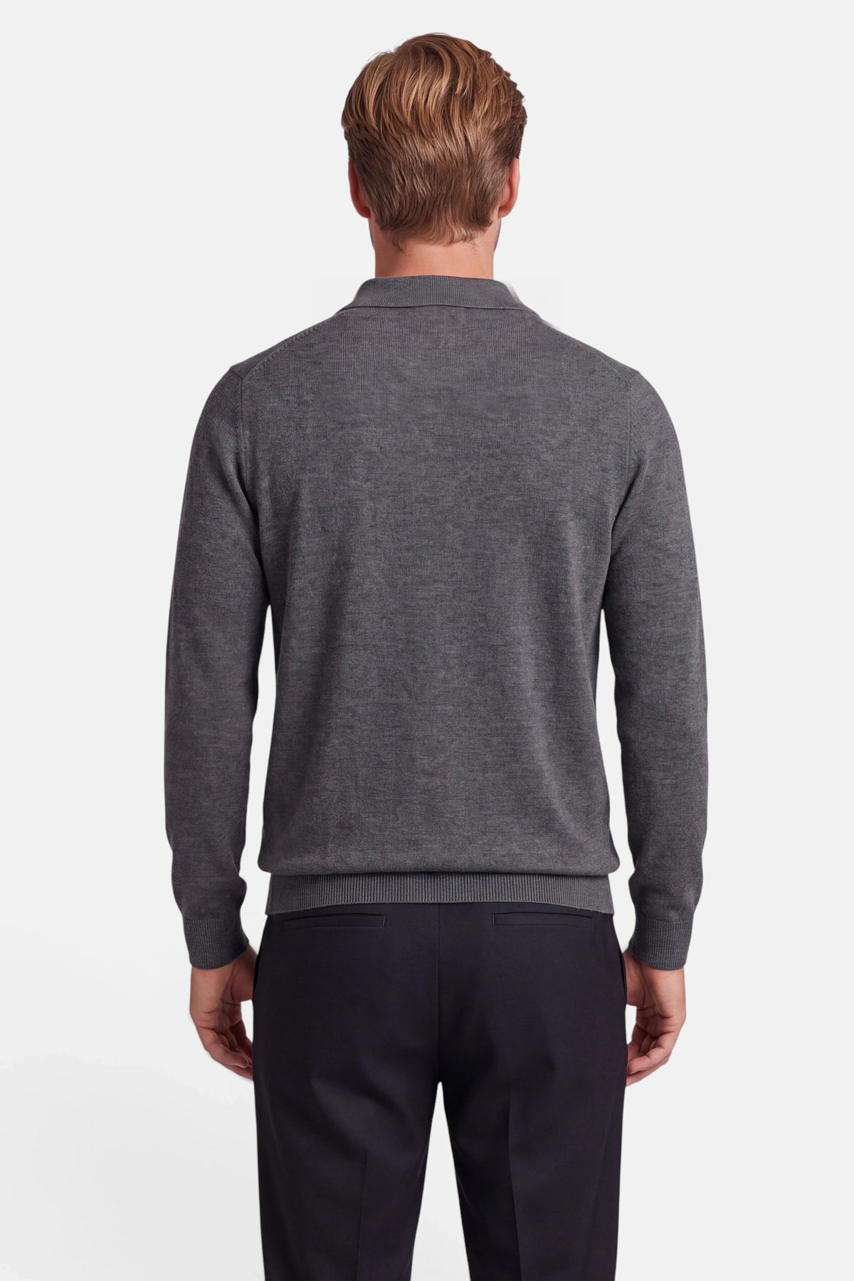 Vercate - Polo Shirt Heren Lange Mouw - Donkergrijs - Cashmere Blend - Regular Fit