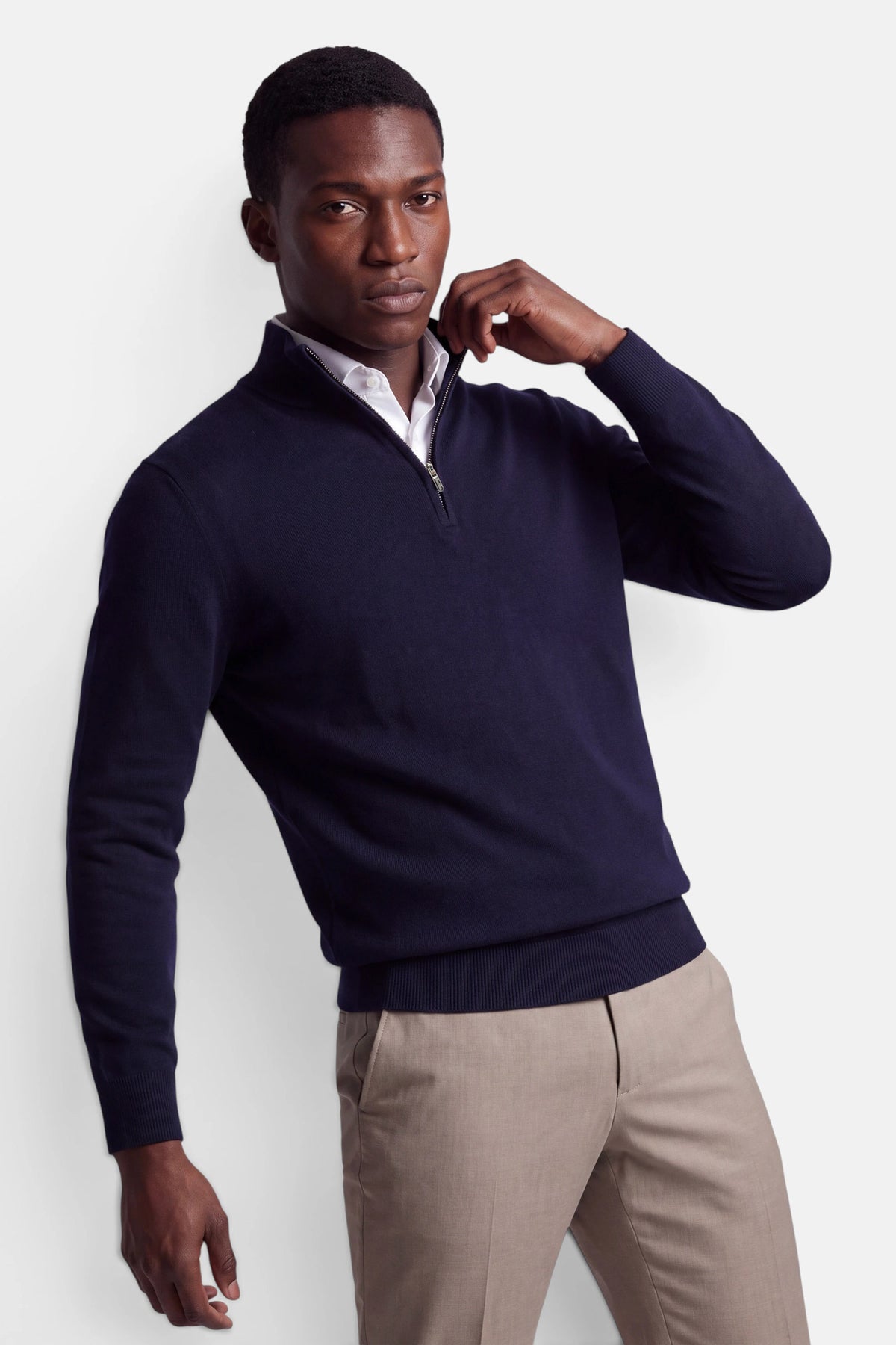 Vercate - Quarter Zip / Half Zip Trui Heren - Navy / Marine Blauw - Cashmere Blend - Regular Fit 