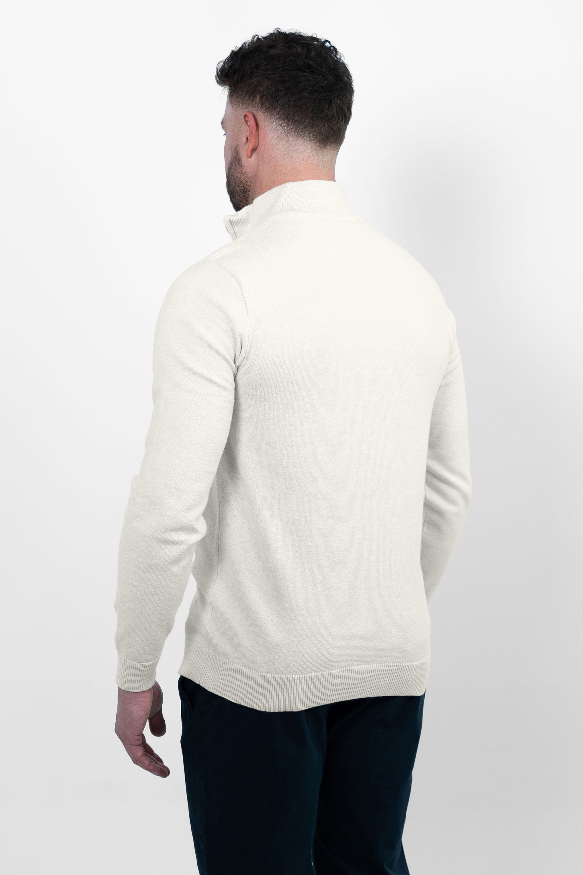 Vercate - Luxe Half Zip / Quarter Zip Pullover - Off White / Gebroken Wit - Regular Fit - Knit Heren Sweater / Trui Knitted / Knitwear 