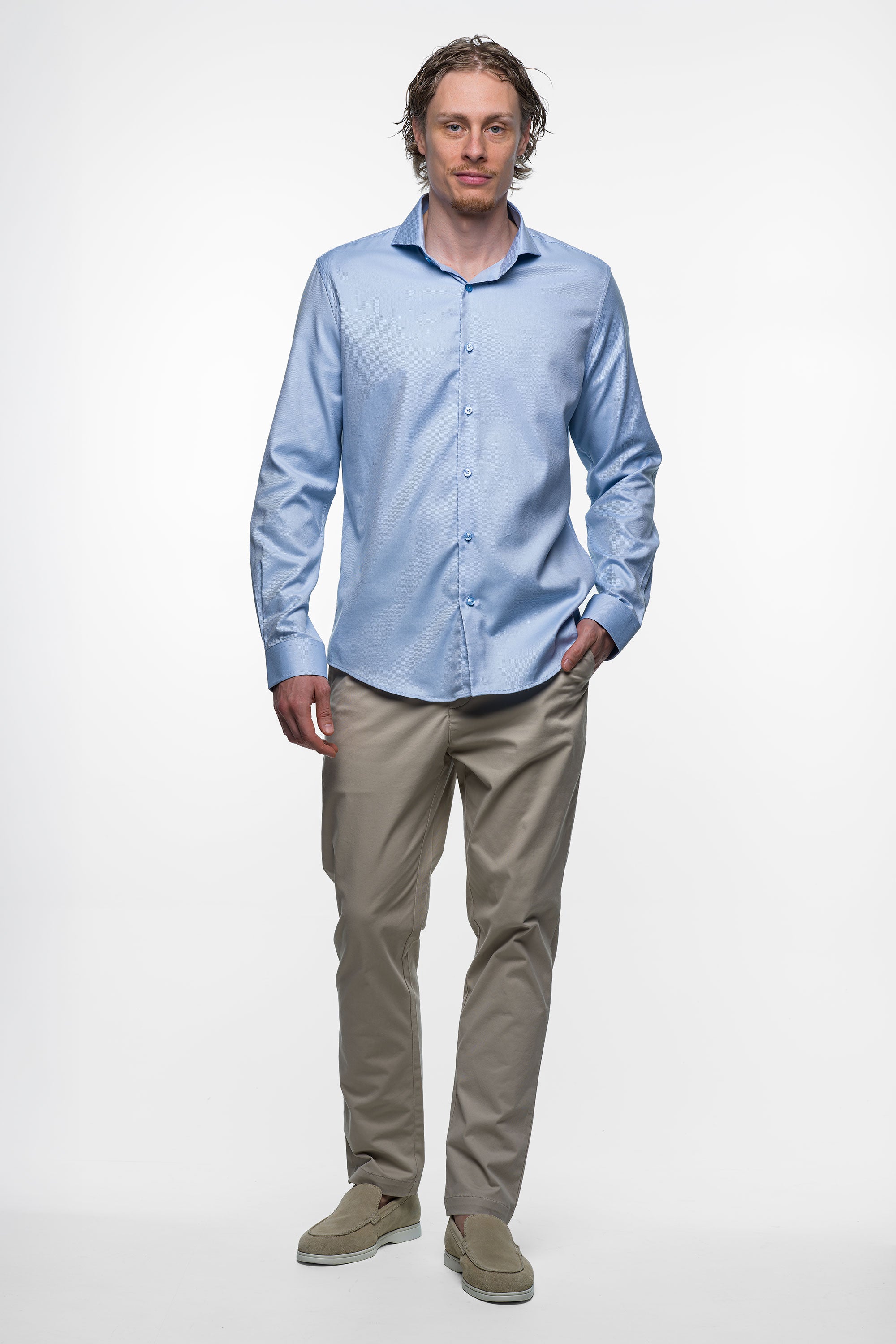 Vercate - Strijkvrij Overhemd - Twill Katoen - Business Shirt - Lange Mouwen - Slim Fit - Heren - Lichtblauw