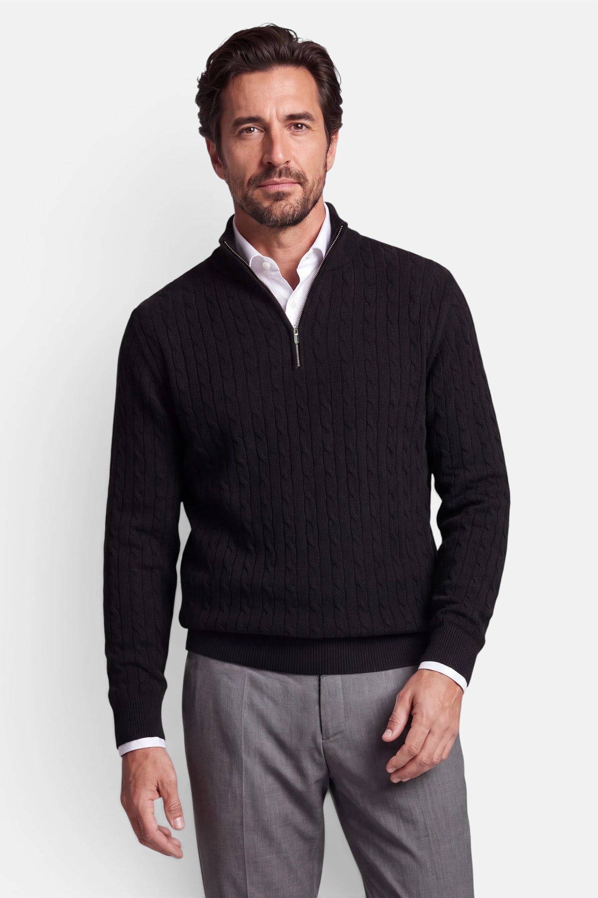 Vercate - Quarter Zip / Half Zip Trui Heren - Zwart - Cashmere Blend - Kabeltrui / Pullover - Regular Fit