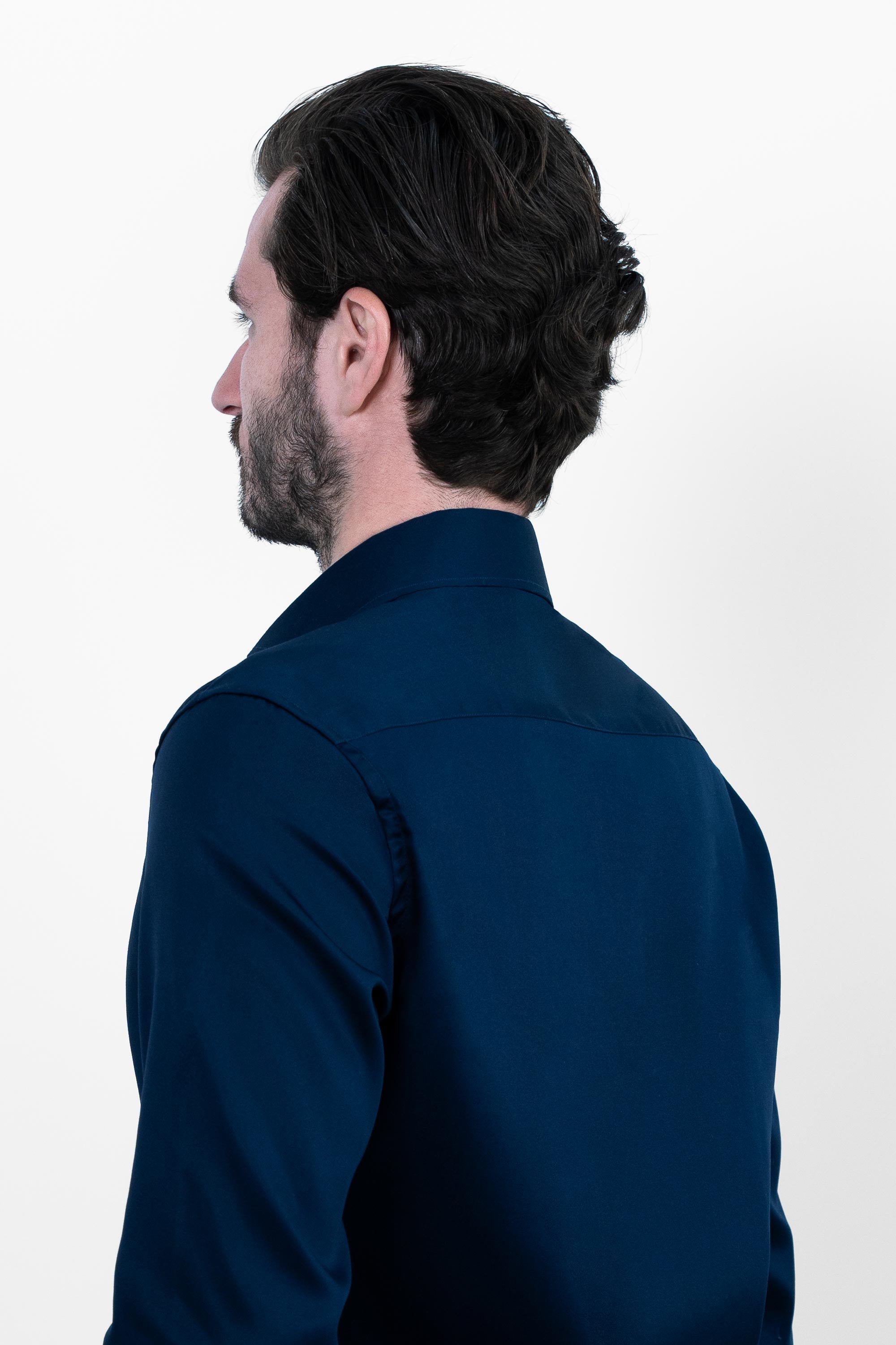 Vercate - Strijkvrij Overhemd - Navy - Marine Blauw - Slim Fit - Katoen Satijn - Lange Mouw - Heren