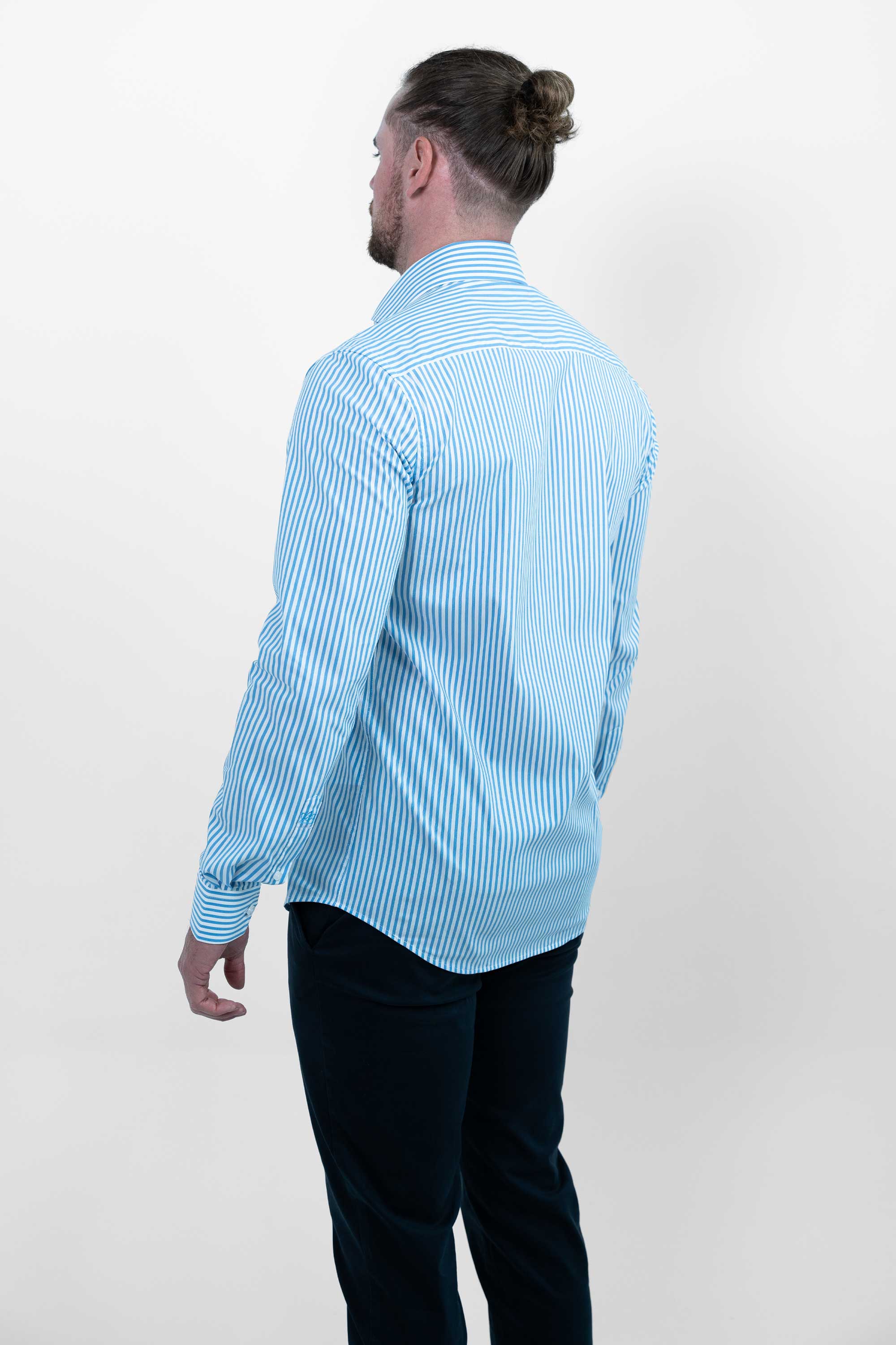 Chemise sans fer - Bleu clair à rayures