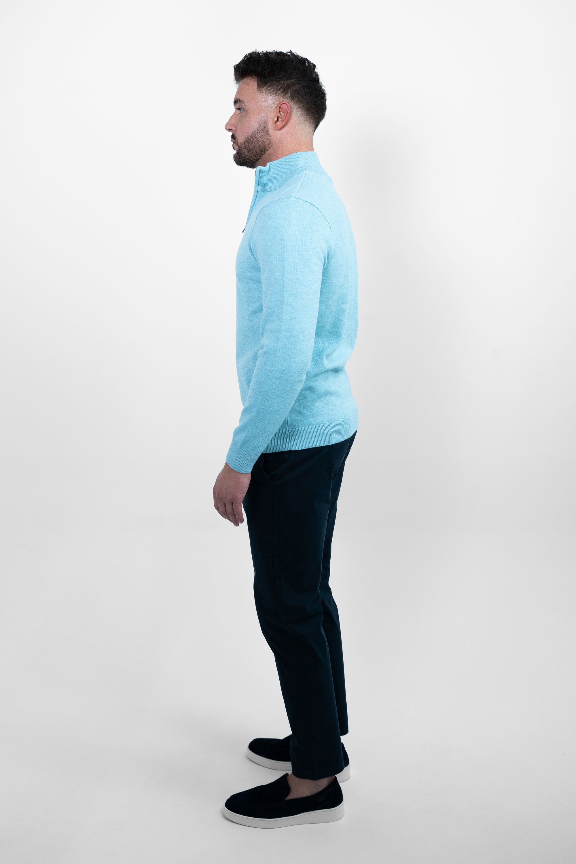 Vercate - Luxe Half Zip / Quarter Zip Pullover - Lichtblauw / Blauw - Regular Fit - Knit Heren Sweater / Trui