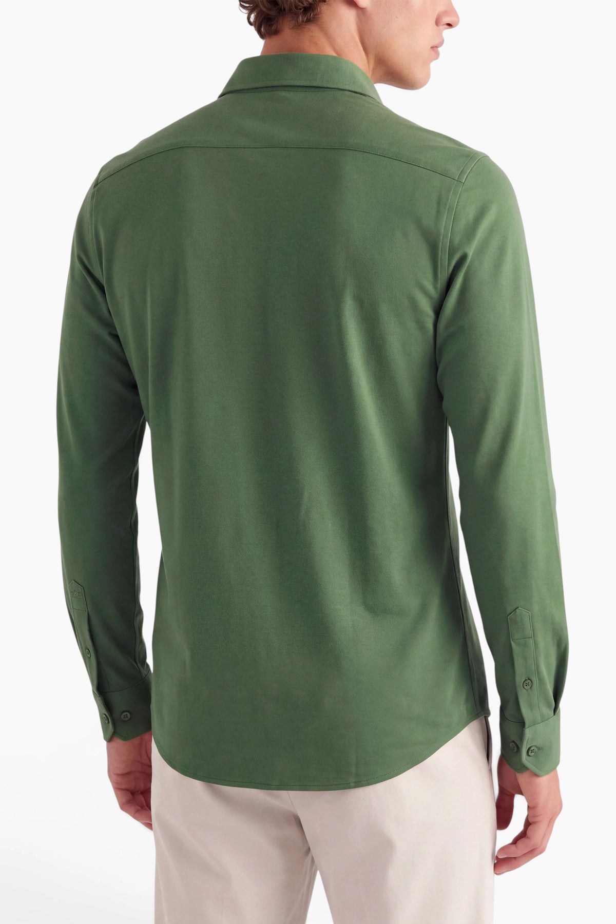 Vercate - Strijkvrij Overhemd - Japanese Knitted - Piqué Katoen - Groen - Slim Fit - Lange Mouw - Heren