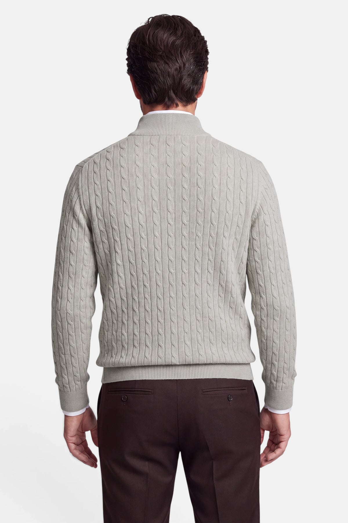 Vercate - Quarter Zip / Half Zip Trui Heren - Greige / Grijsbeige - Cashmere Blend - Kabeltrui / Pullover - Regular Fit