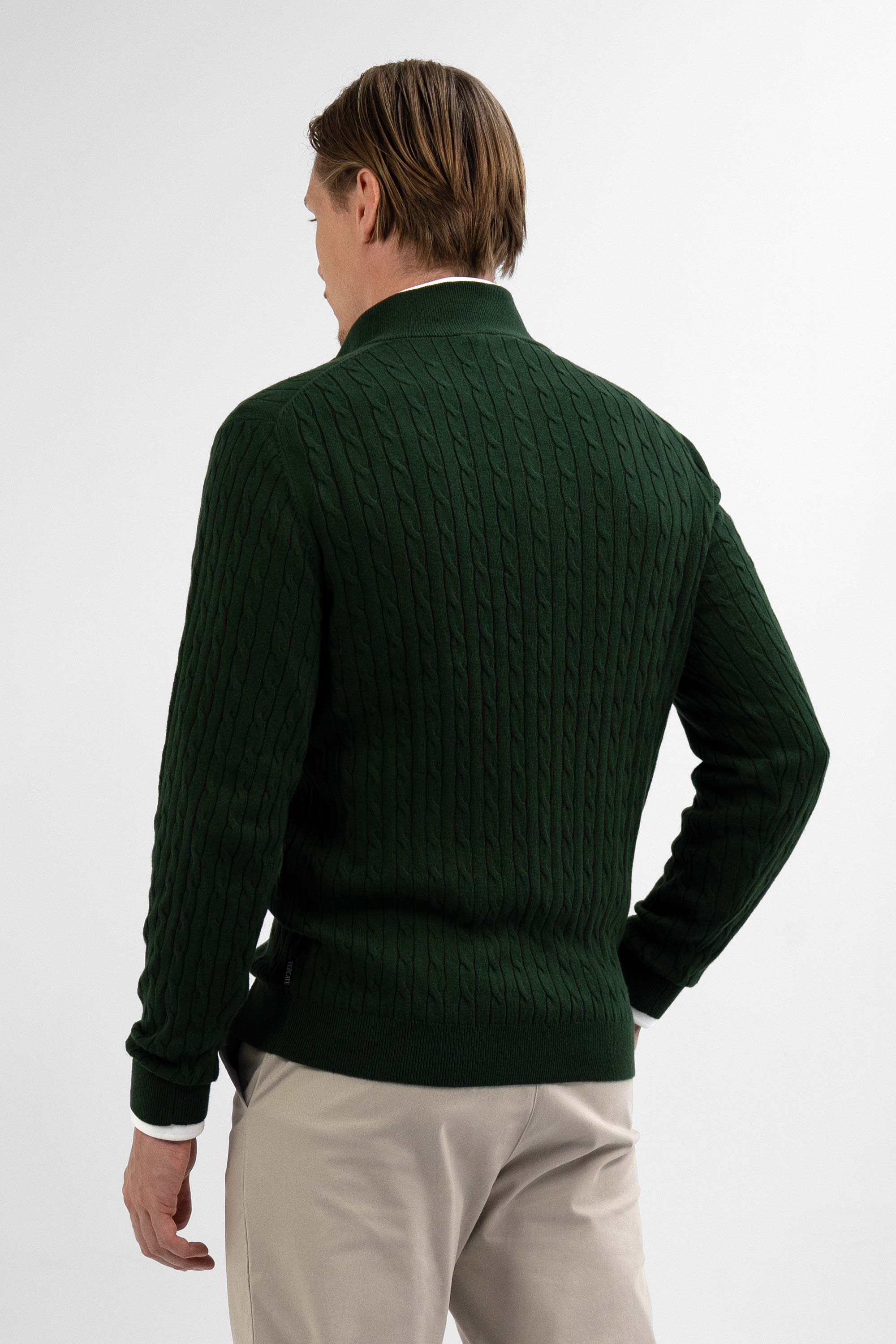 Vercate - Quarter Zip / Half Zip Trui - Cashmere / Kasjmier Blend - Kabeltrui / Pullover - Regular Fit - Donkergroen