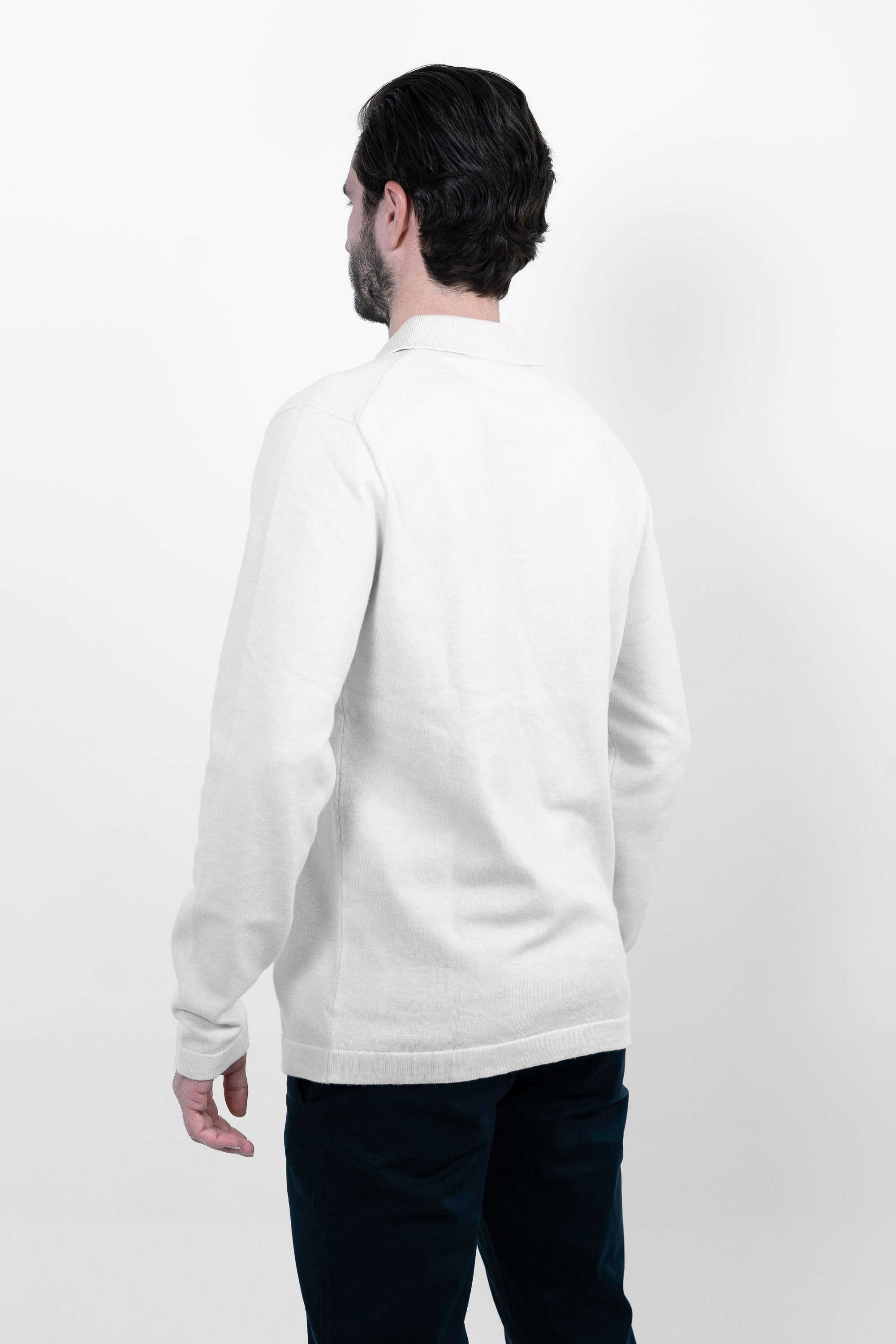 Vercate - Luxe Heren Poloshirt - Polo Met Lange Mouwen - Off White / Gebroken Wit - Regular Fit - Knit Knitted