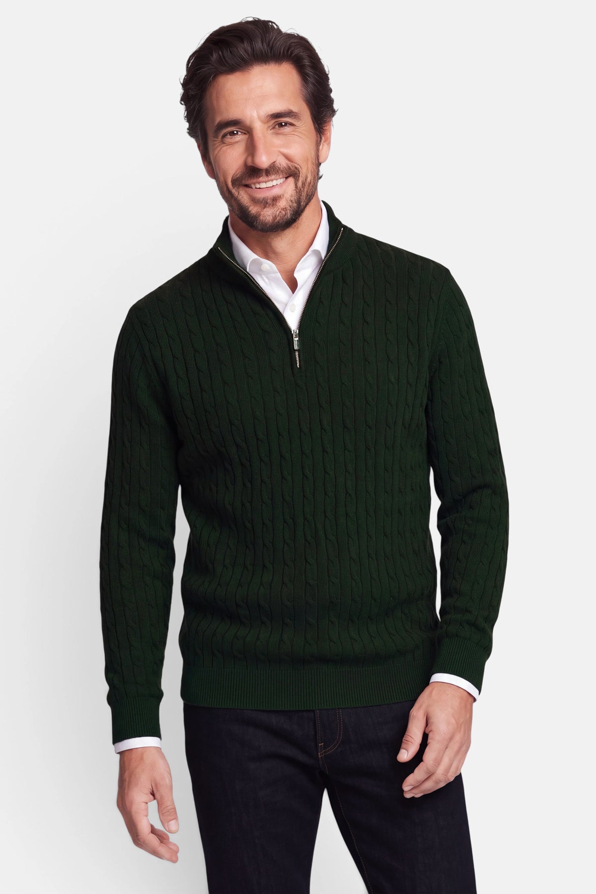 Vercate - Quarter Zip / Half Zip Trui Heren - Donkergroen - Cashmere Blend - Kabeltrui / Pullover - Regular Fit