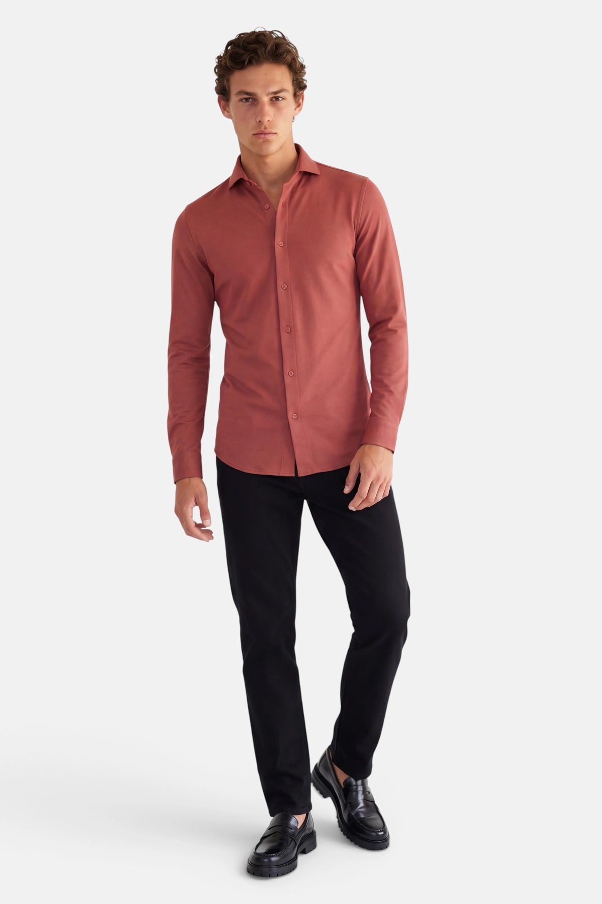 Vercate - Strijkvrij Overhemd - Japanese Knitted - Piqué Katoen - Rood - Slim Fit - Lange Mouw - Heren