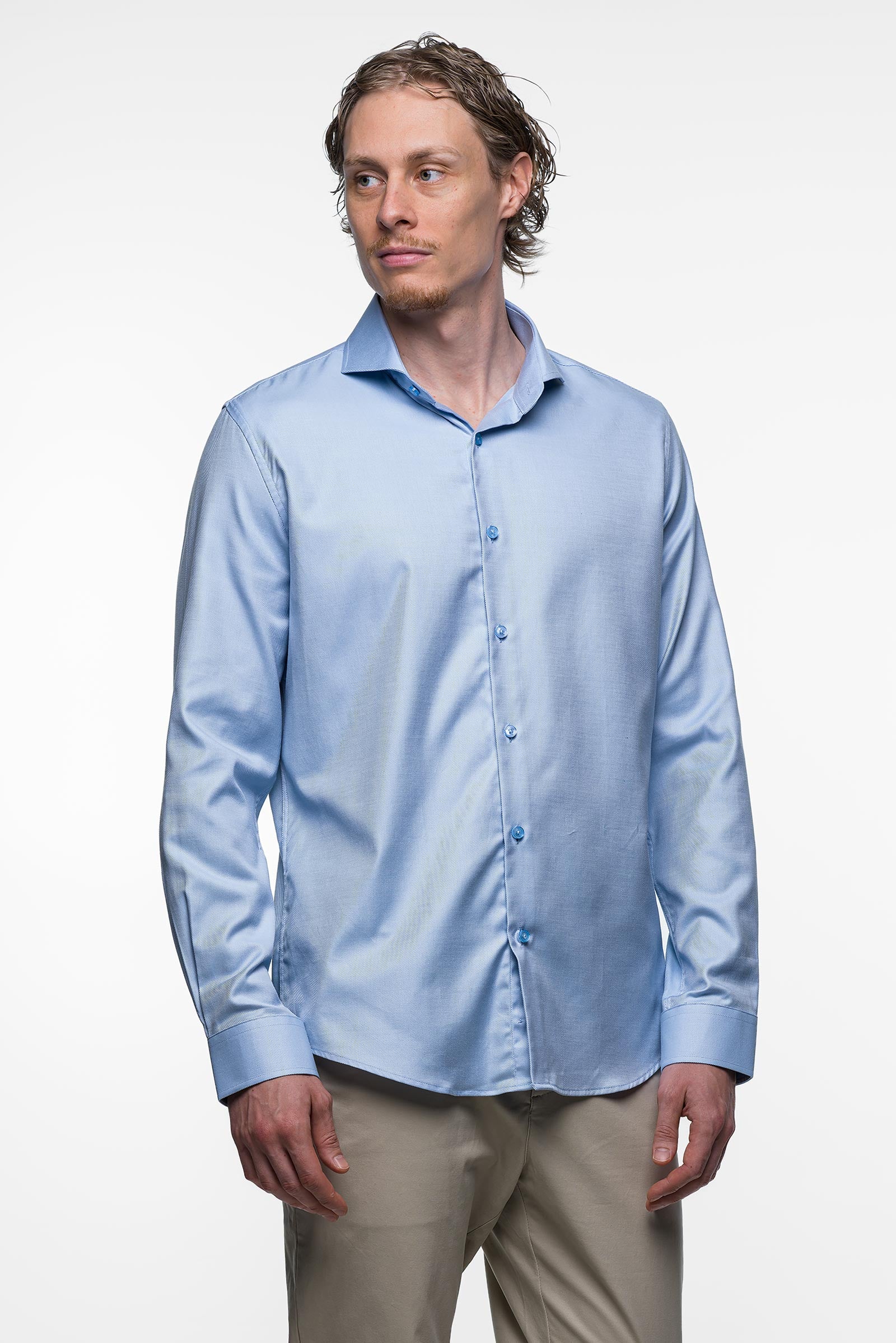 Vercate - Strijkvrij Overhemd - Twill Katoen - Business Shirt - Lange Mouwen - Slim Fit - Heren - Lichtblauw