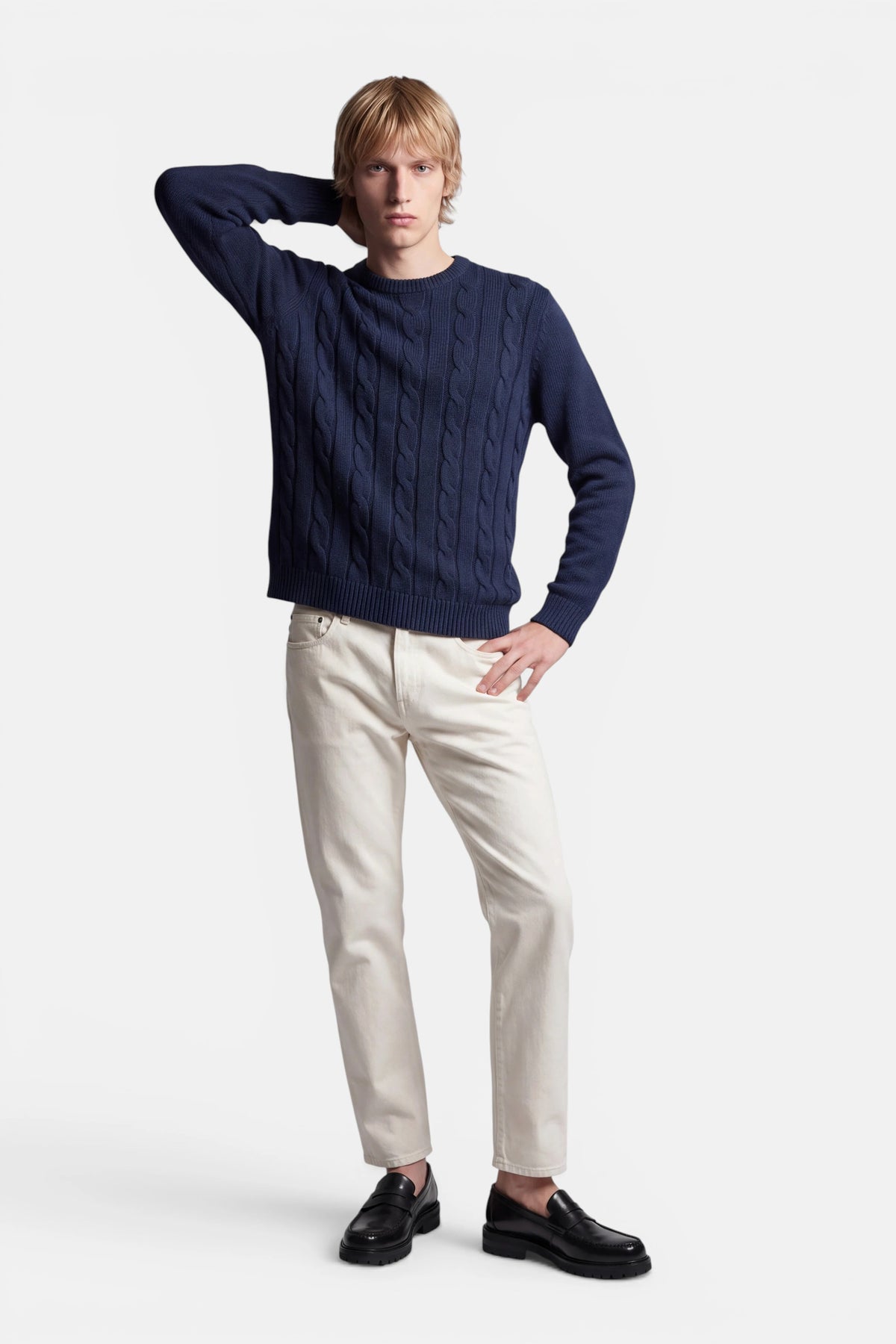 Vercate - Crewneck Trui Heren - Donkerblauw - Heavyweight Kabeltrui - Sweater / Pullover - Regular Fit