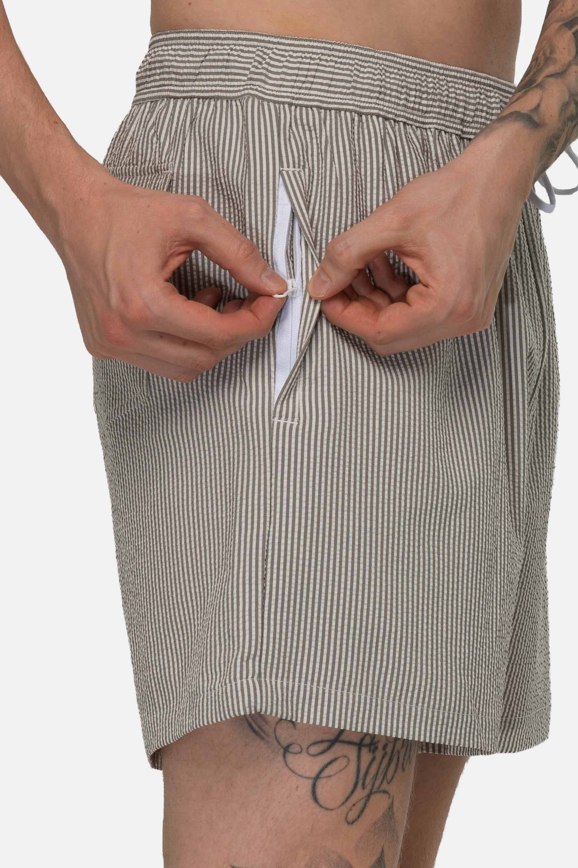 Vercate - Heren Zwembroek - Seersucker - Zakken met Ritssluiting - Grijze Streepjes 