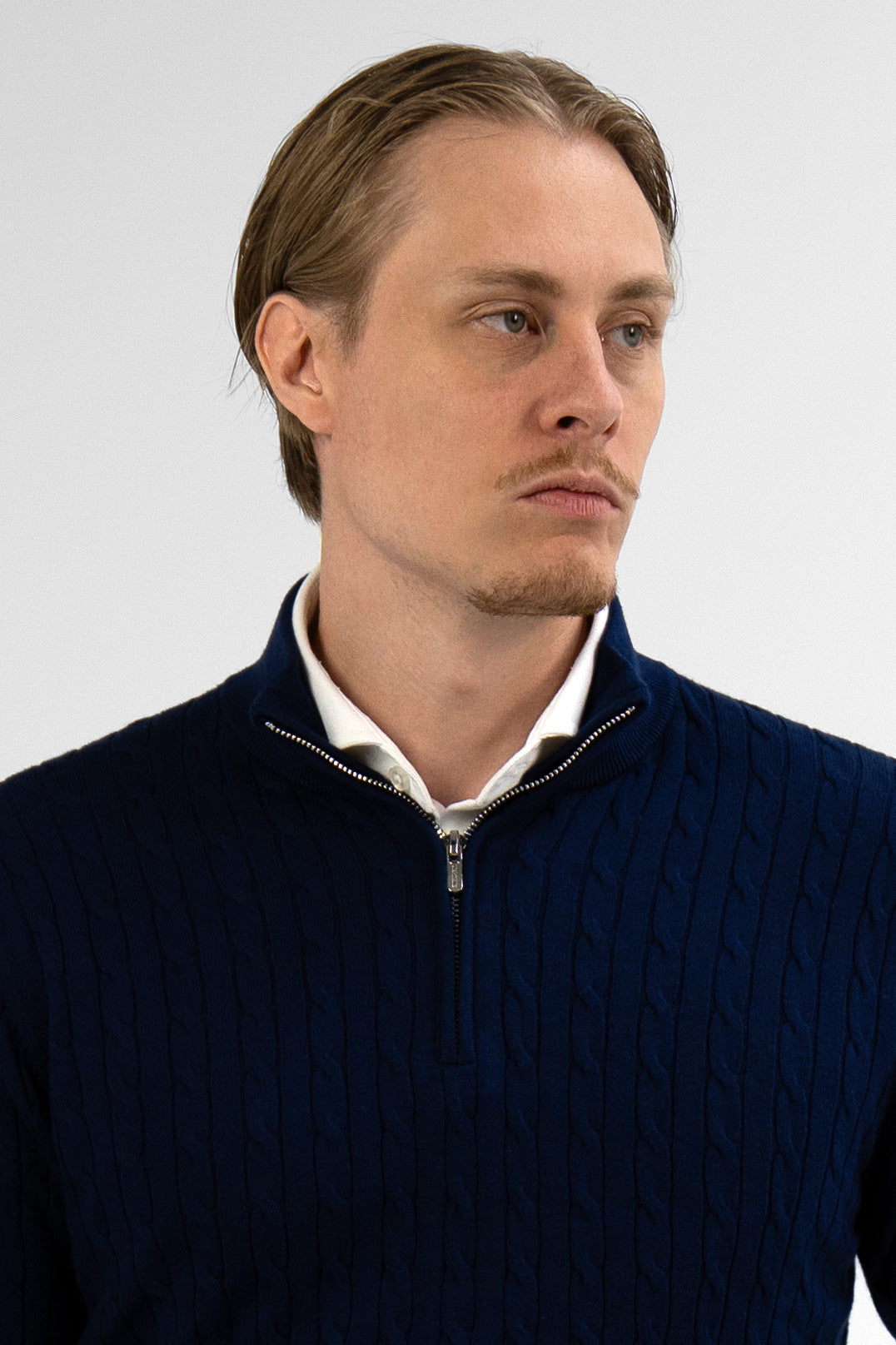 Vercate - Quarter Zip / Half Zip Trui - Cashmere / Kasjmier Blend - Kabeltrui / Pullover - Regular Fit - Donkerblauw