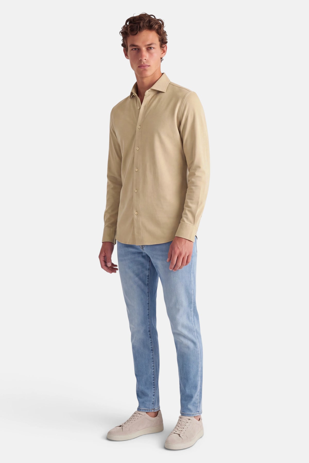 Vercate - Strijkvrij Overhemd - Japanese Knitted - Piqué Katoen - Beige / Lichtbruin - Slim Fit - Lange Mouw - Heren