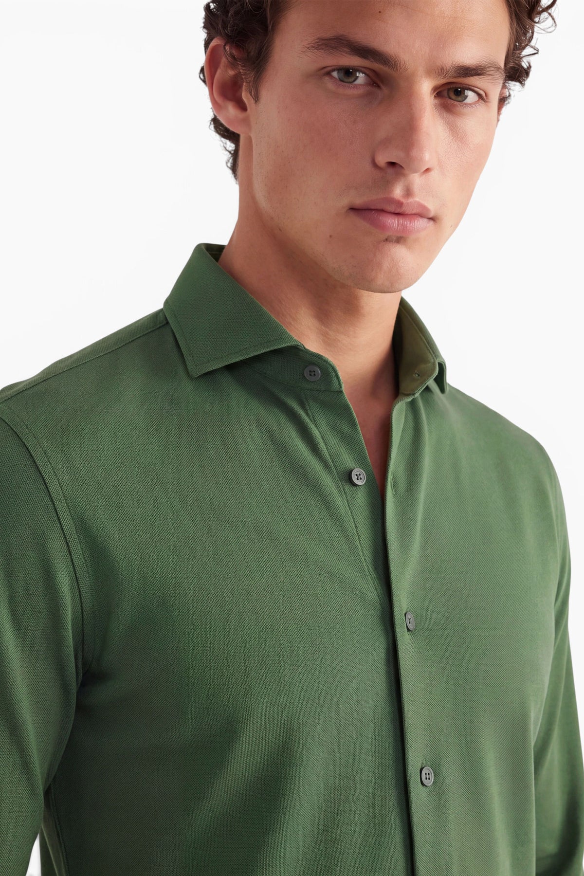 Vercate - Strijkvrij Overhemd - Japanese Knitted - Piqué Katoen - Groen - Slim Fit - Lange Mouw - Heren