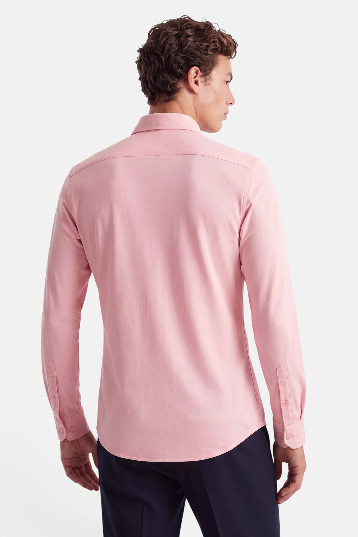 Vercate - Strijkvrij Overhemd - Japanese Knitted - Piqué Katoen - Roze - Slim Fit - Lange Mouw - Heren