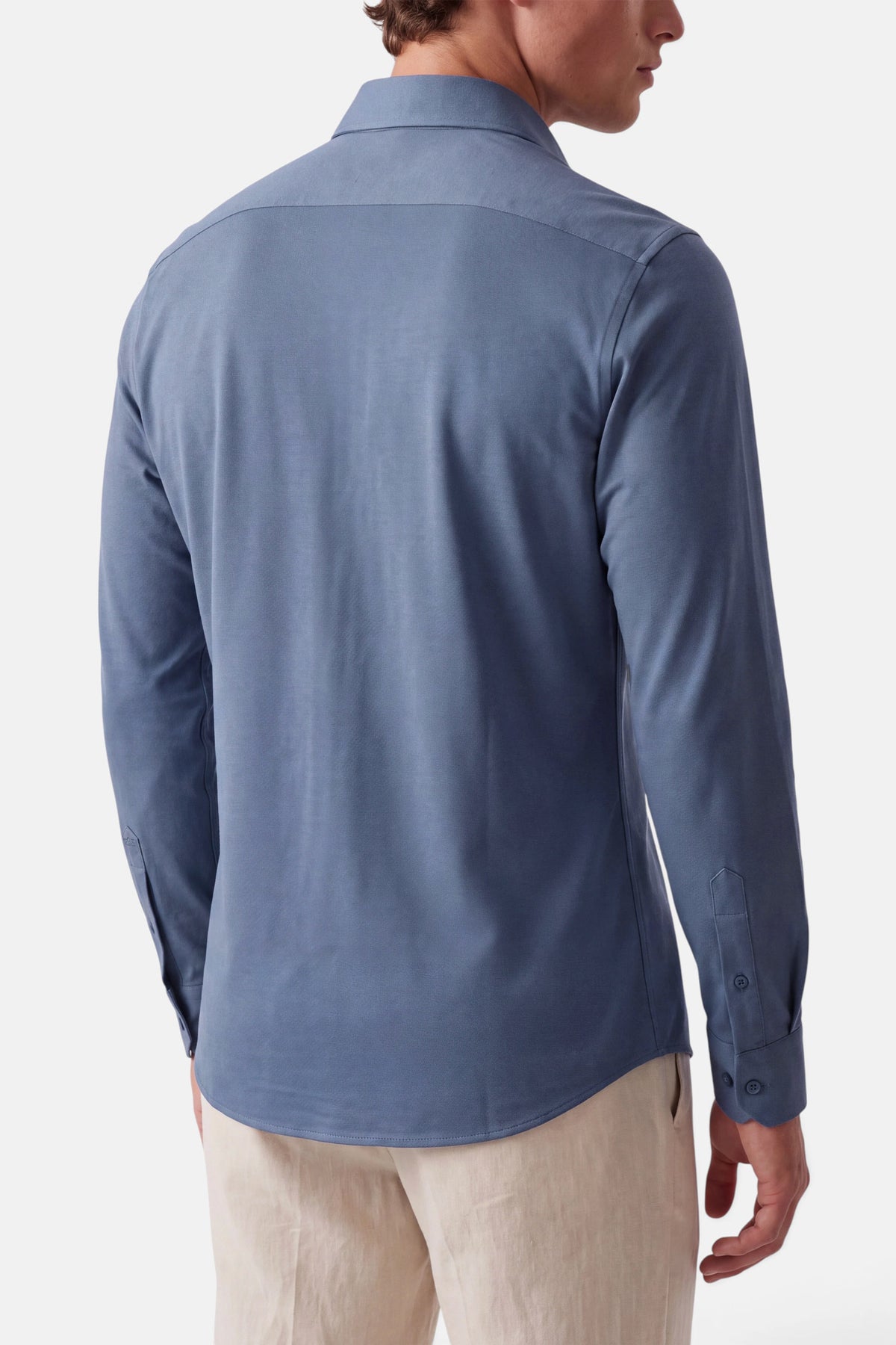 Vercate - Strijkvrij Overhemd - Japanese Knitted - Piqué Katoen - Blauw - Slim Fit - Lange Mouw - Heren