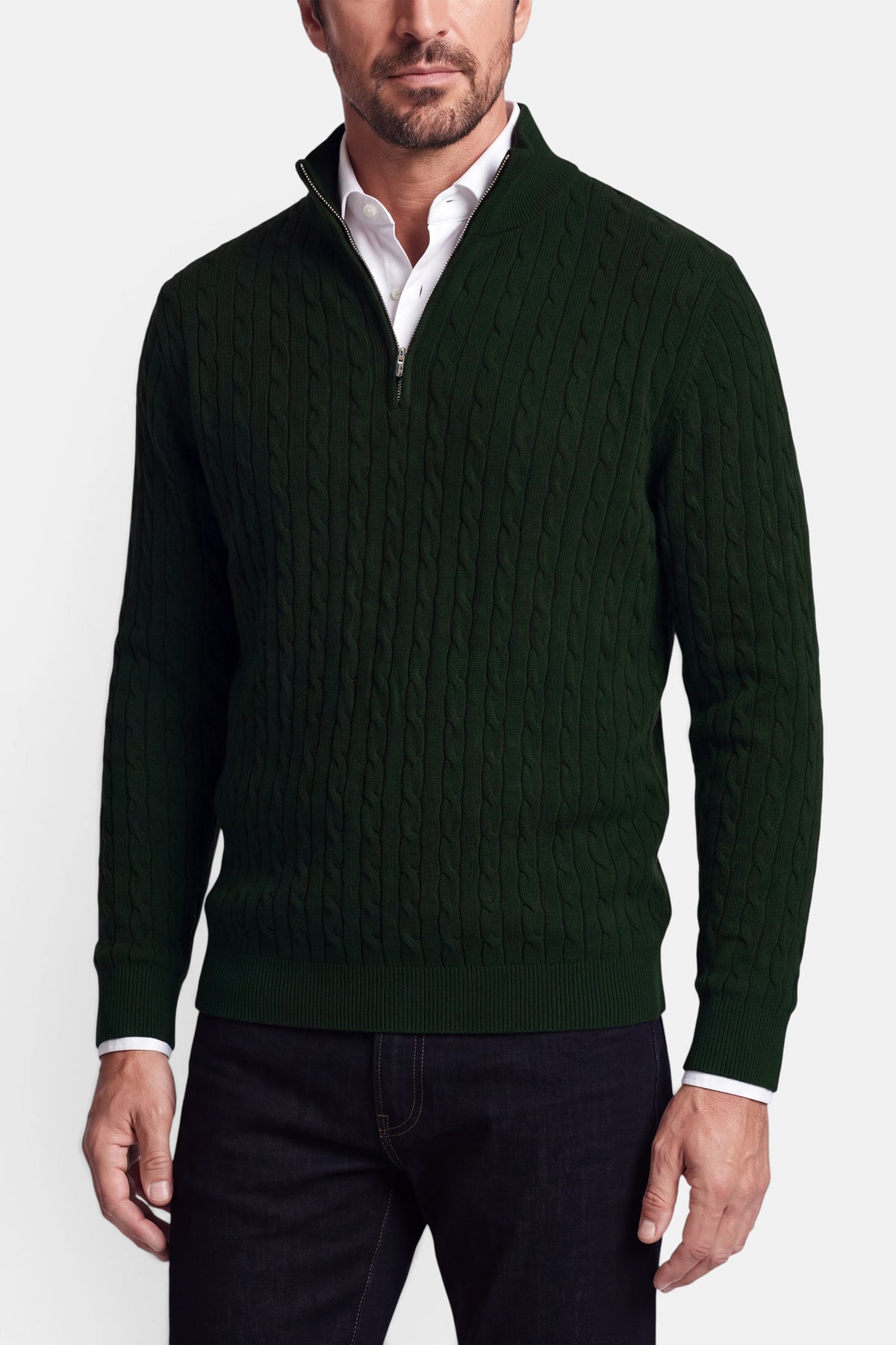 Vercate - Quarter Zip / Half Zip Trui Heren - Donkergroen - Cashmere Blend - Kabeltrui / Pullover - Regular Fit