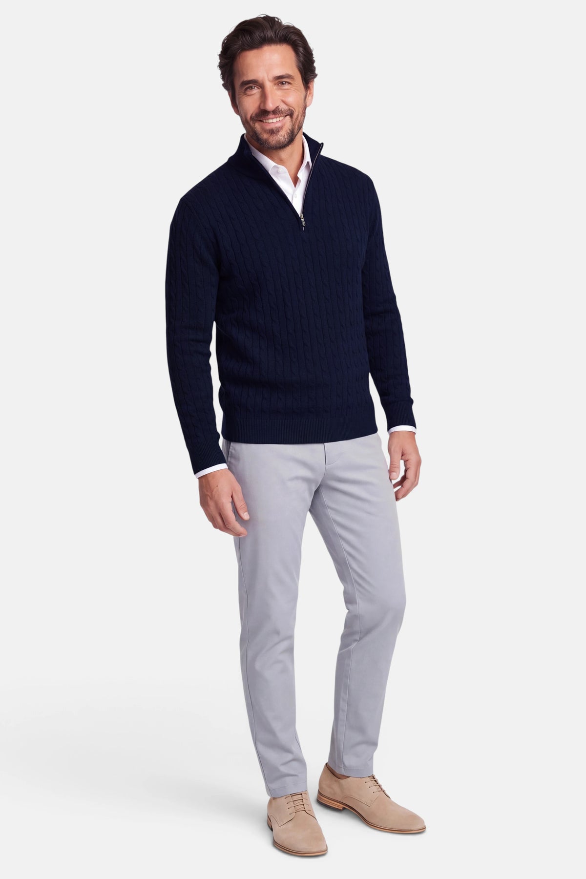Vercate - Quarter Zip / Half Zip Trui Heren - Donkerblauw - Cashmere Blend - Kabeltrui / Pullover - Regular Fit
