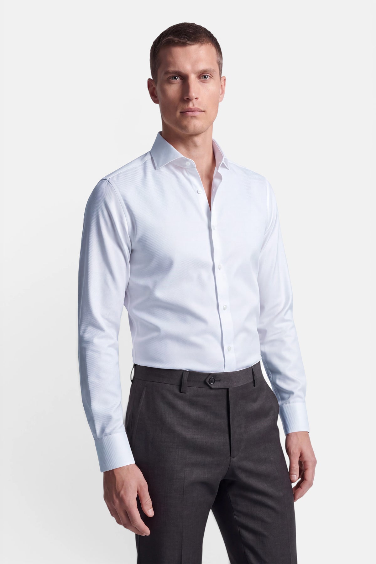 Vercate - Strijkvrij Overhemd - Twill Katoen - Business Shirt - Lange Mouwen - Slim Fit - Heren - Wit