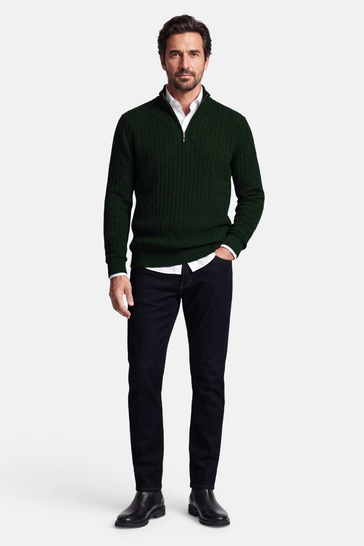 Vercate - Quarter Zip / Half Zip Trui Heren - Donkergroen - Cashmere Blend - Kabeltrui / Pullover - Regular Fit
