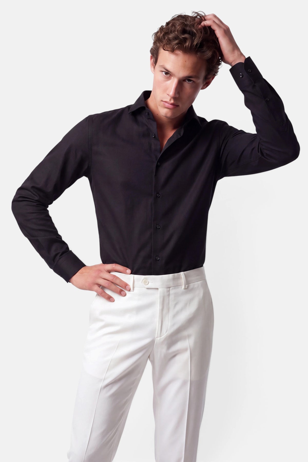 Vercate - Strijkvrij Overhemd - Japanese Knitted - Piqué Katoen - Zwart - Slim Fit - Lange Mouw - Heren
