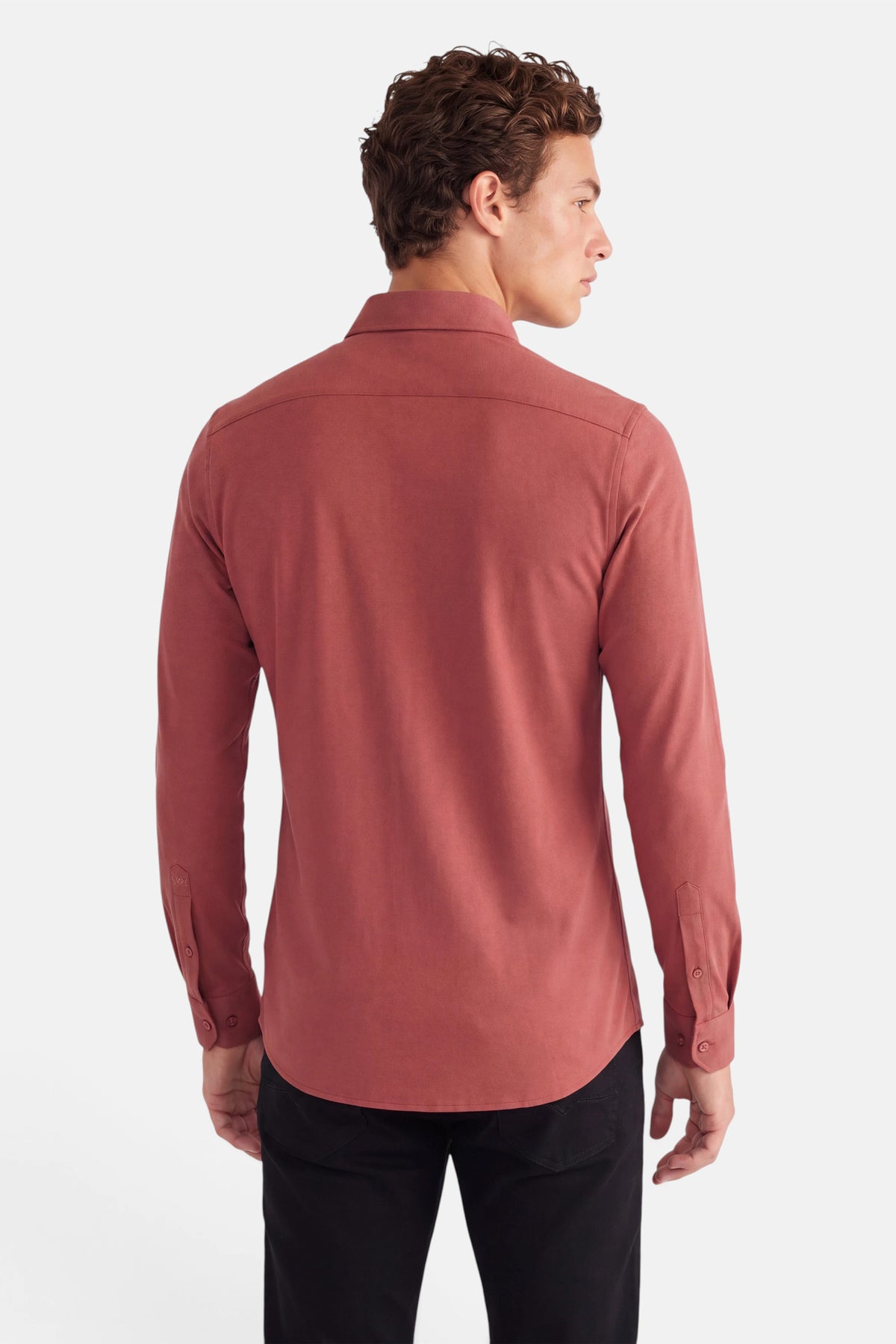 Vercate - Strijkvrij Overhemd - Japanese Knitted - Piqué Katoen - Rood - Slim Fit - Lange Mouw - Heren
