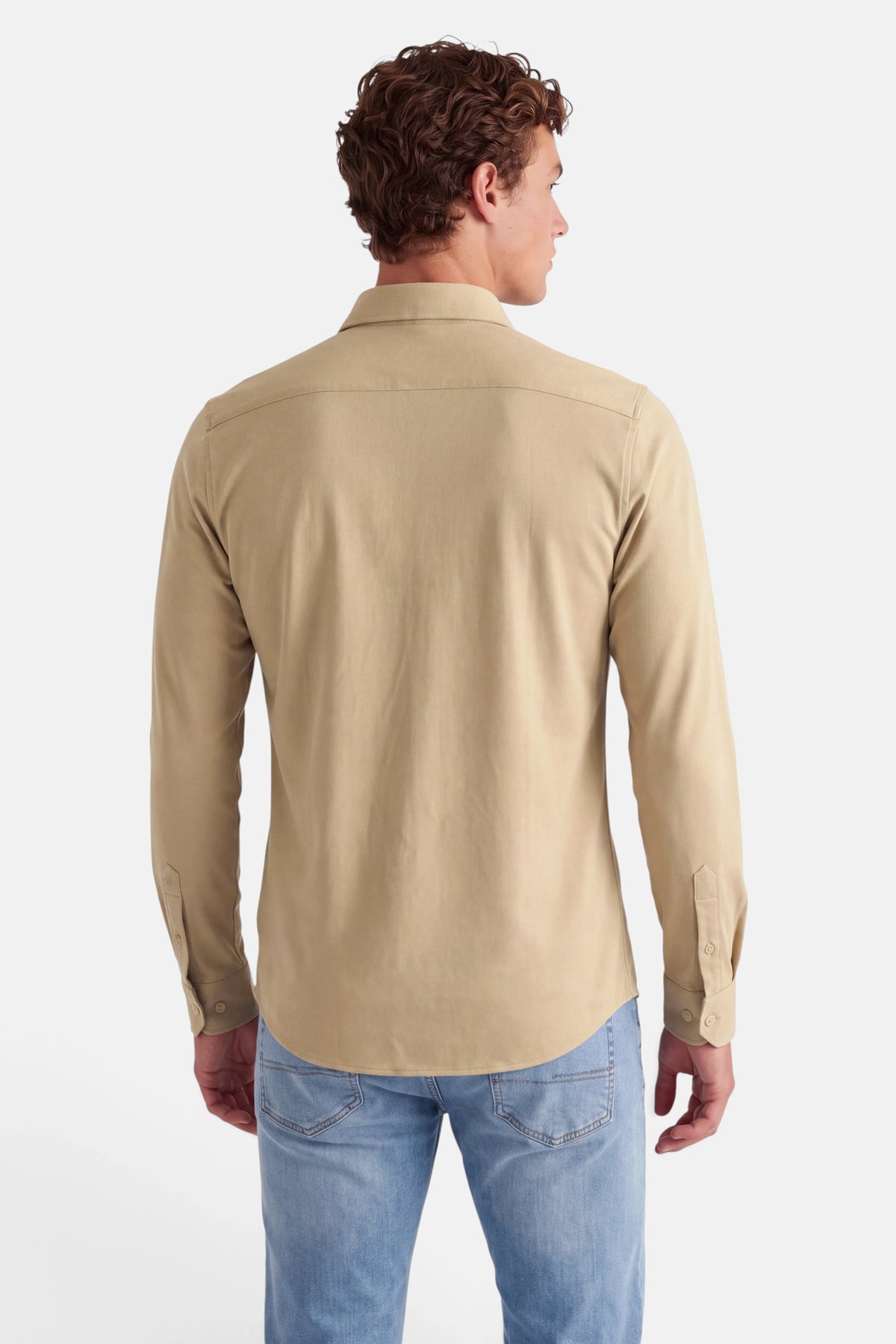 Vercate - Strijkvrij Overhemd - Japanese Knitted - Piqué Katoen - Beige / Lichtbruin - Slim Fit - Lange Mouw - Heren