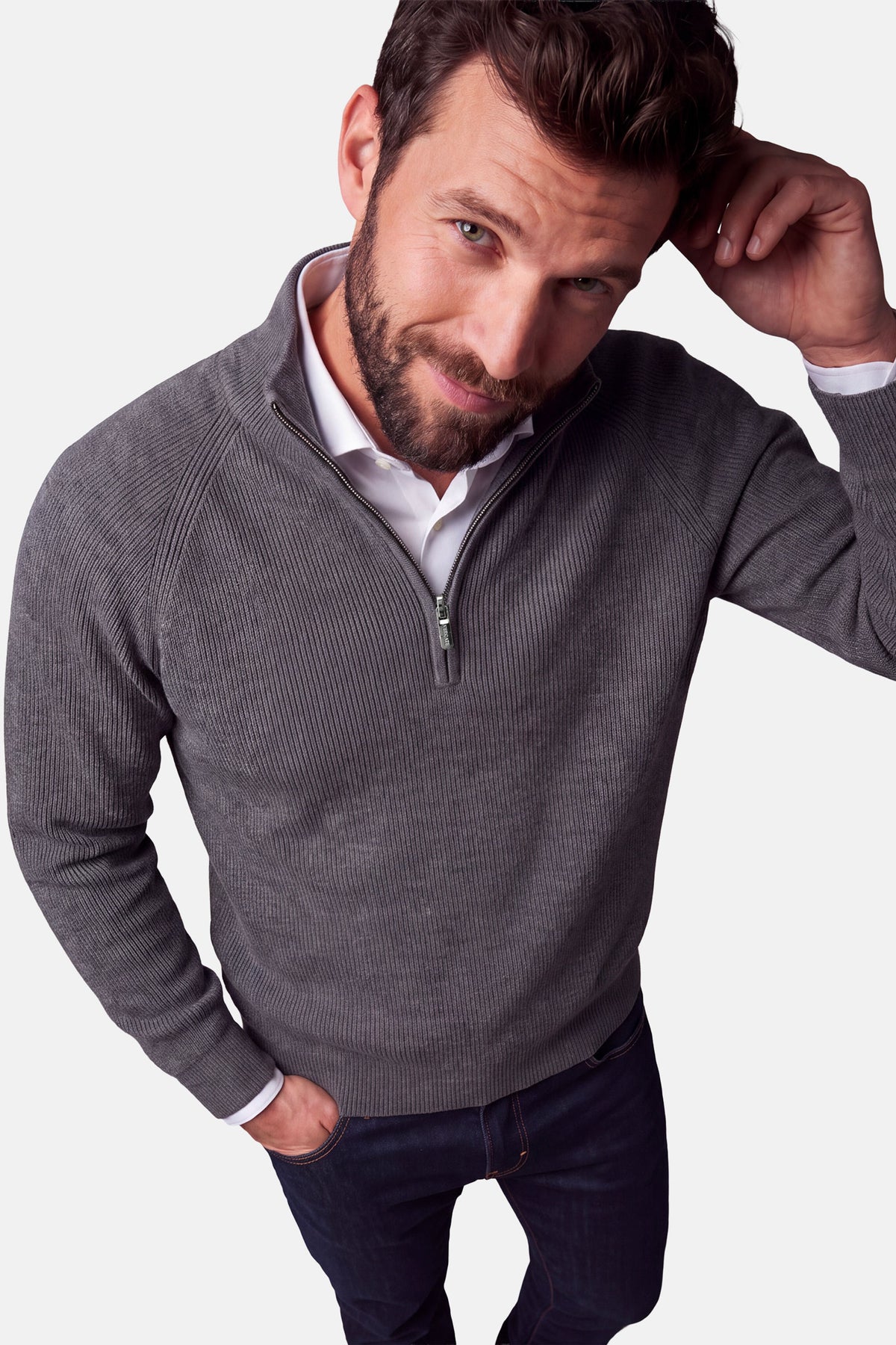 Vercate - Quarter Zip / Half Zip Trui Heren - Donkergrijs - Cashmere Blend - Ribpatroon - Regular Fit