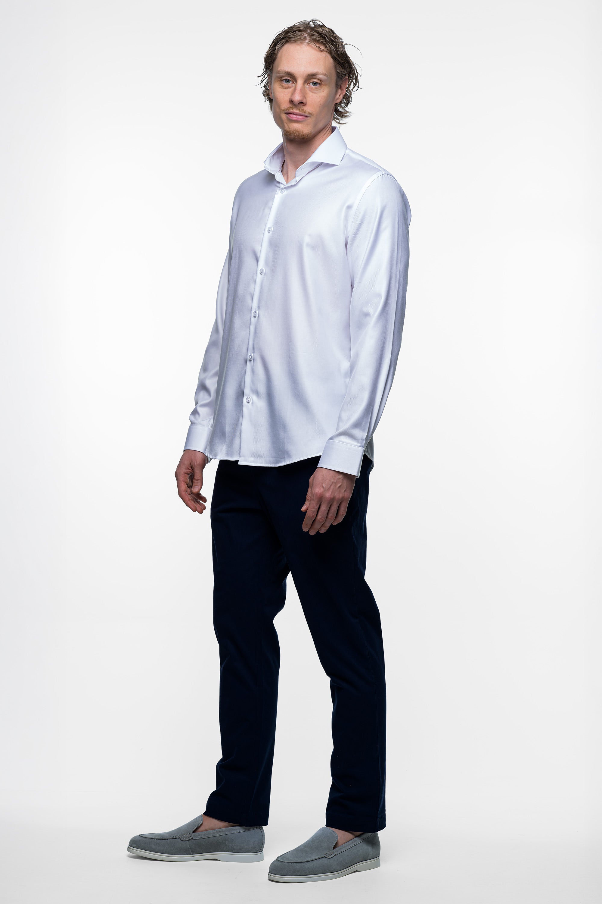 Vercate - Strijkvrij Overhemd - Twill Katoen - Business Shirt - Lange Mouwen - Slim Fit - Heren - Wit