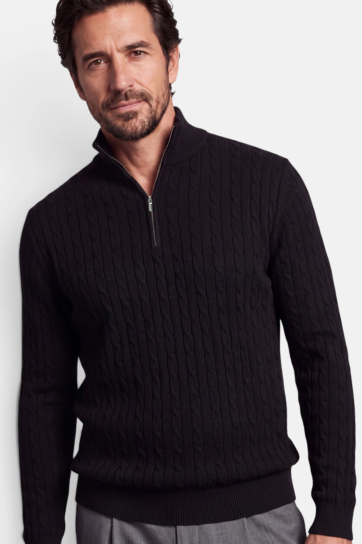Vercate - Quarter Zip / Half Zip Trui Heren - Zwart - Cashmere Blend - Kabeltrui / Pullover - Regular Fit