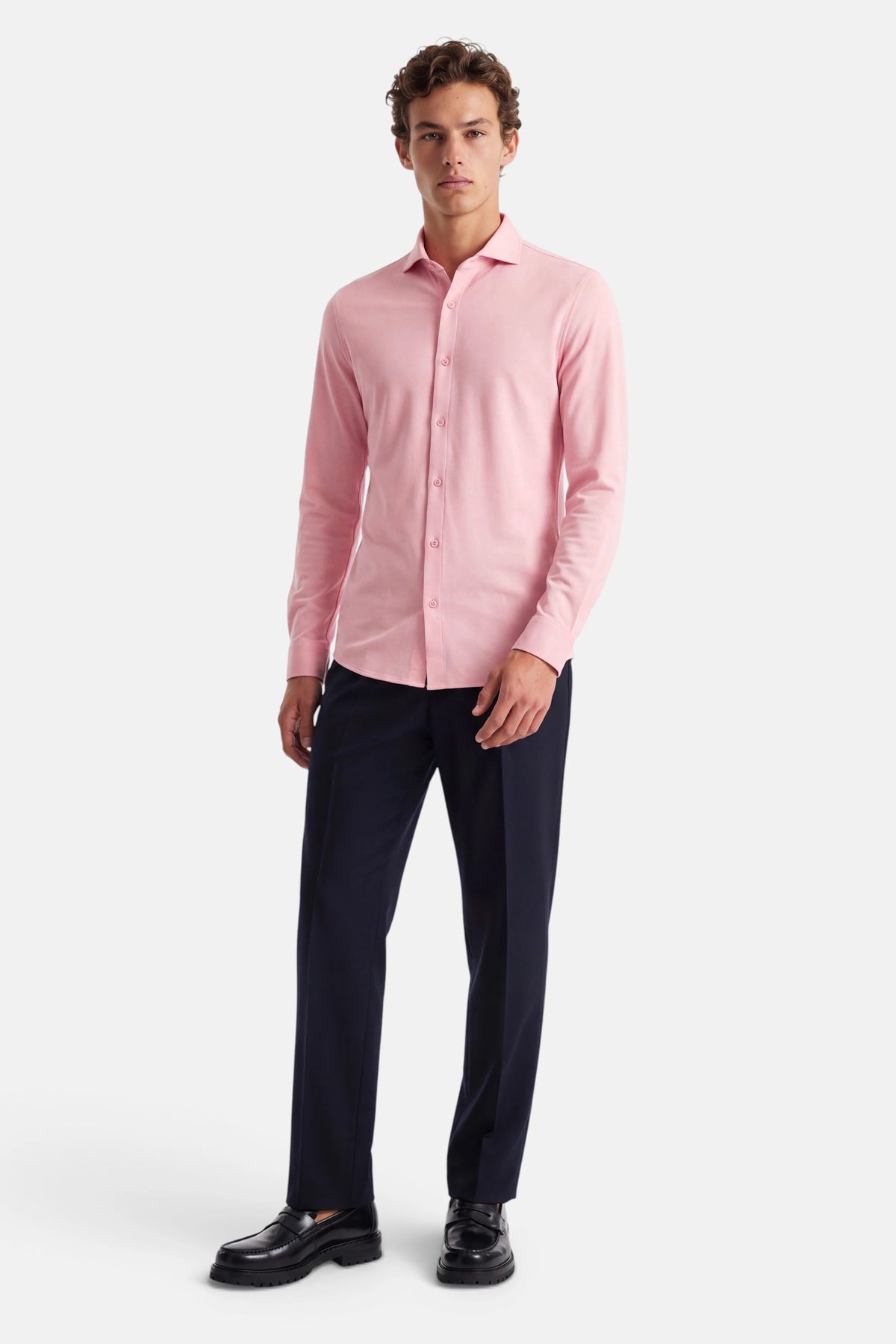 Vercate - Strijkvrij Overhemd - Japanese Knitted - Piqué Katoen - Roze - Slim Fit - Lange Mouw - Heren