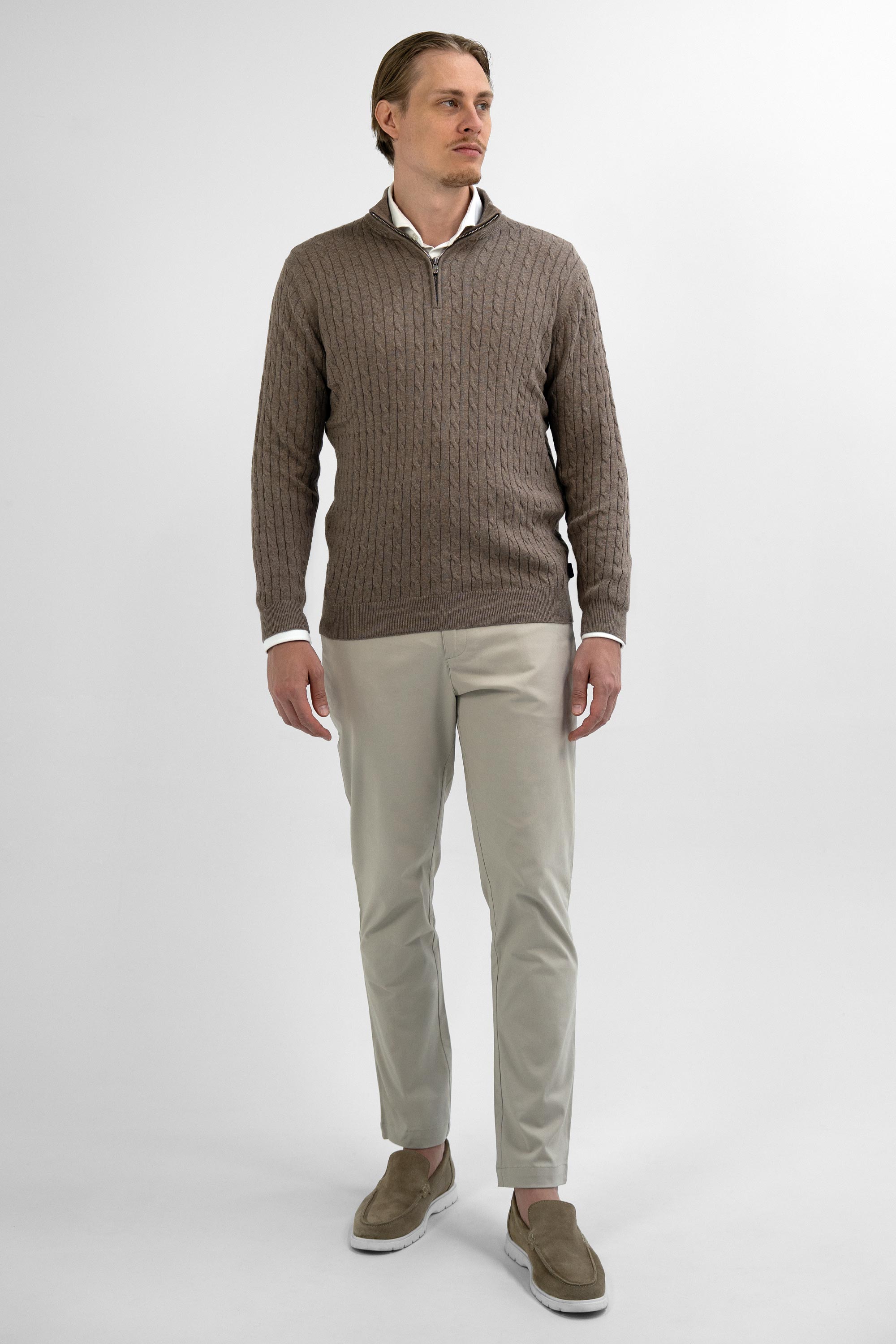 Vercate - Quarter Zip / Half Zip Trui - Cashmere / Kasjmier Blend - Kabeltrui / Pullover - Regular Fit - Taupe / Bruin