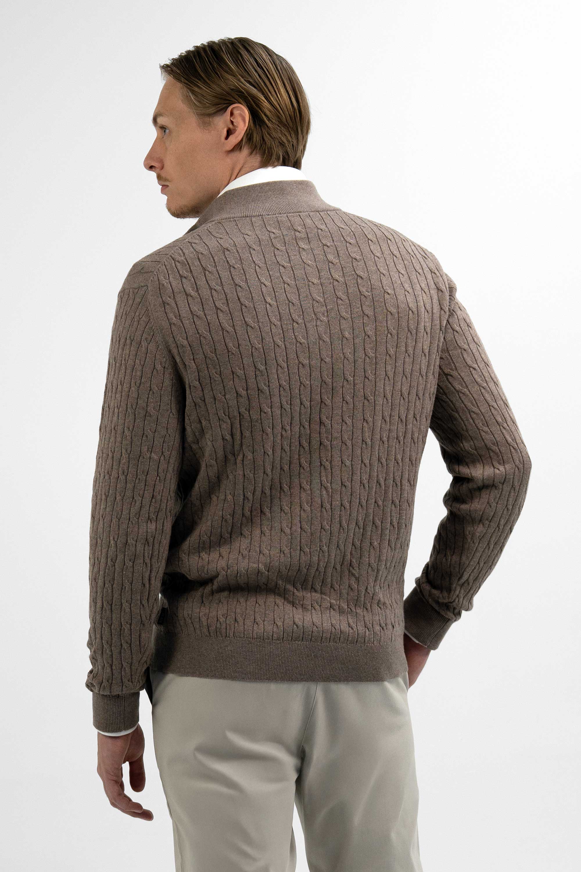 Vercate - Quarter Zip / Half Zip Trui - Cashmere / Kasjmier Blend - Kabeltrui / Pullover - Regular Fit - Taupe / Bruin