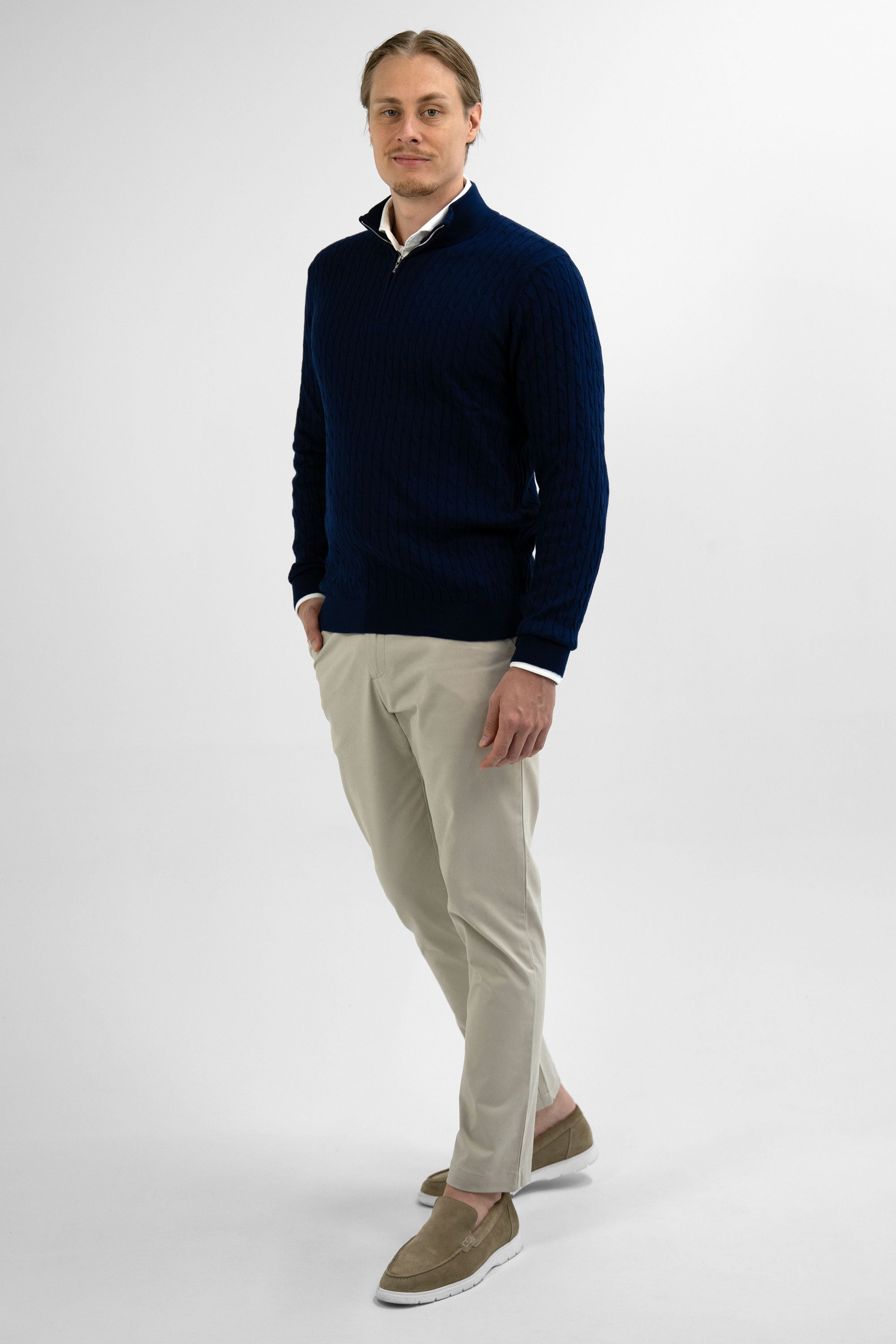 Vercate - Quarter Zip / Half Zip Trui - Cashmere / Kasjmier Blend - Kabeltrui / Pullover - Regular Fit - Donkerblauw
