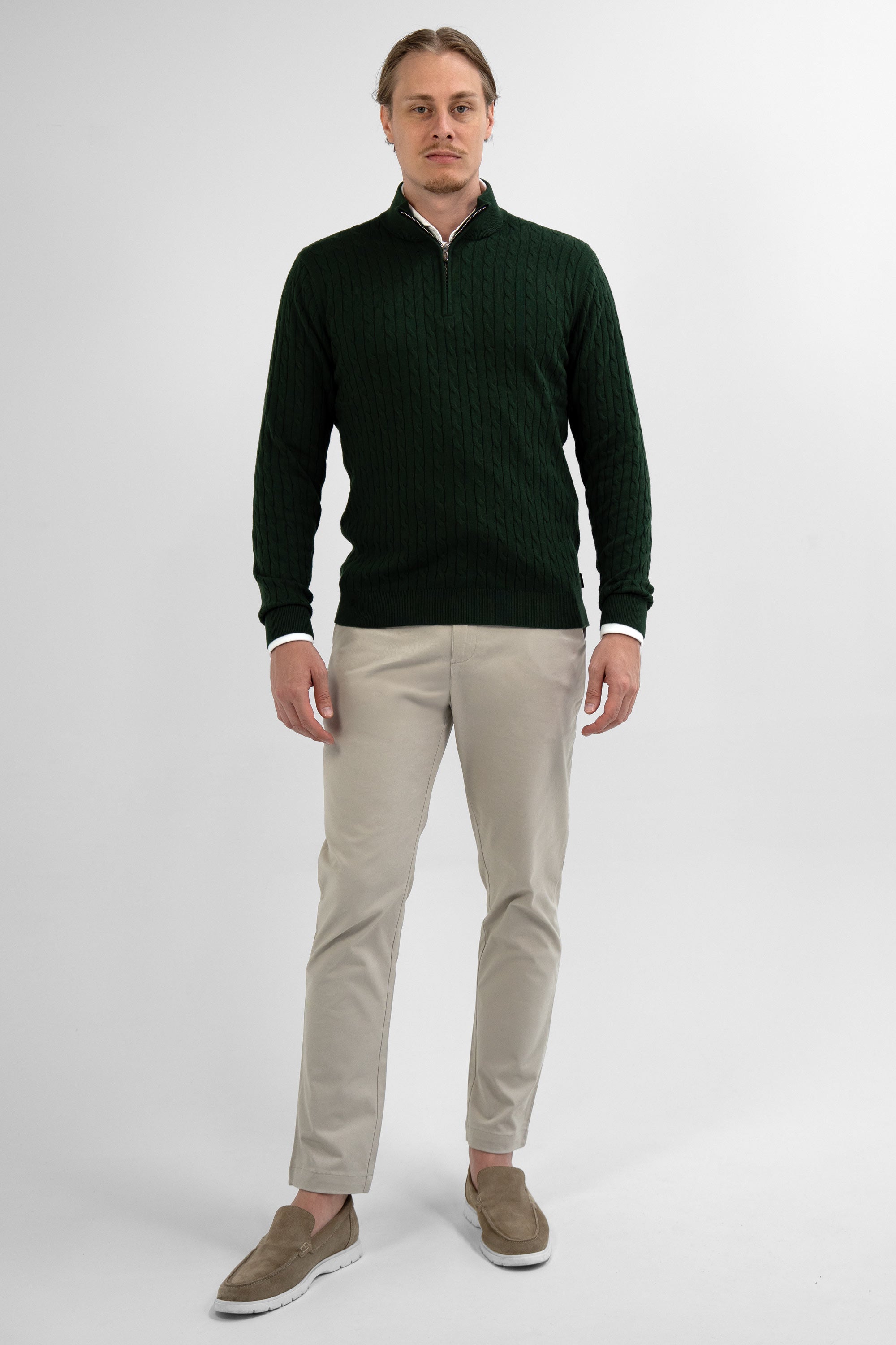 Vercate - Quarter Zip / Half Zip Trui - Cashmere / Kasjmier Blend - Kabeltrui / Pullover - Regular Fit - Donkergroen