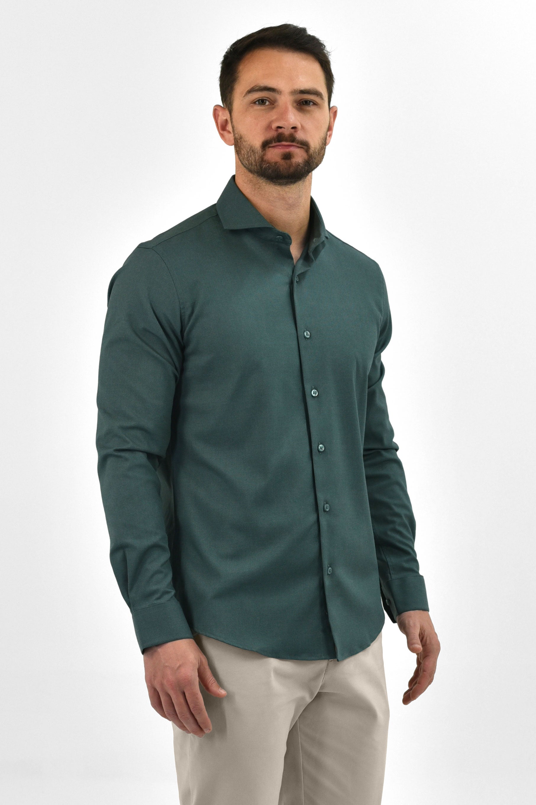 Vercate - Strijkvrij & Kreukvrij Overhemd - Groen - Slim Fit - Bamboe Katoen - Lange Mouw - Heren