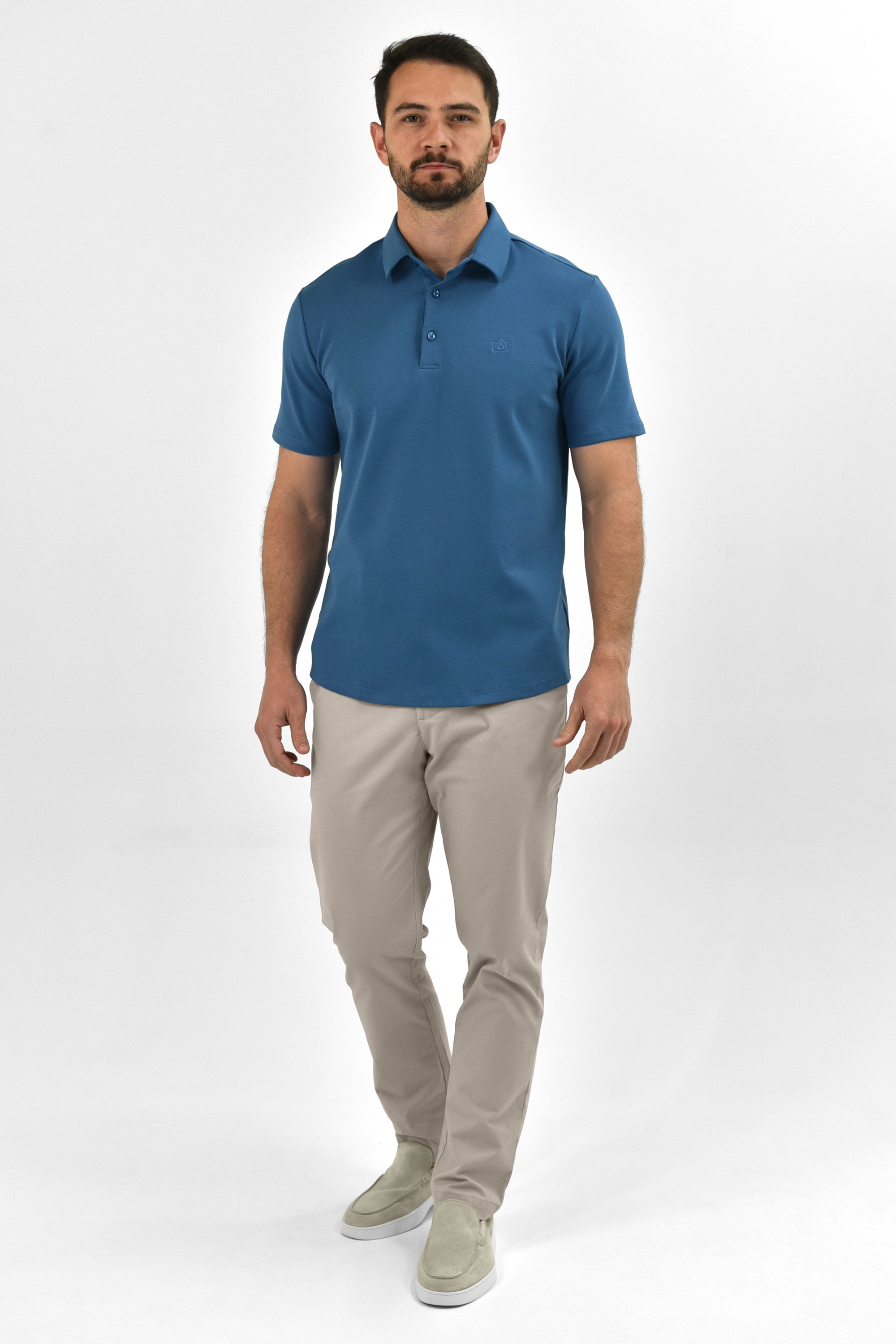 Vercate - Heren Polo Korte Mouw - Strijkvrij Poloshirt - Blauw - Slim Fit - Excellent Katoen