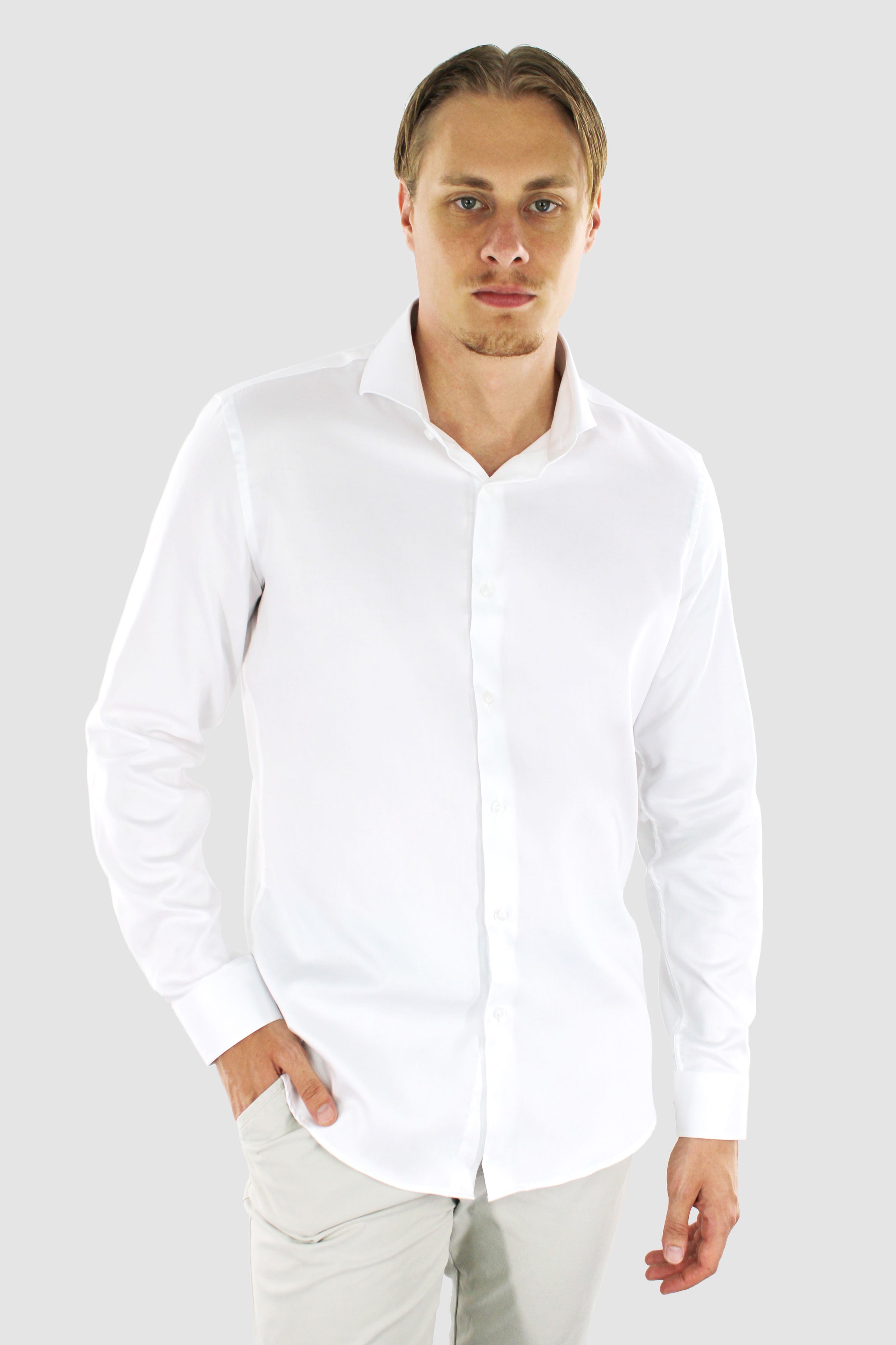 Strijkvrij Overhemd Wit - Katoen Satijn