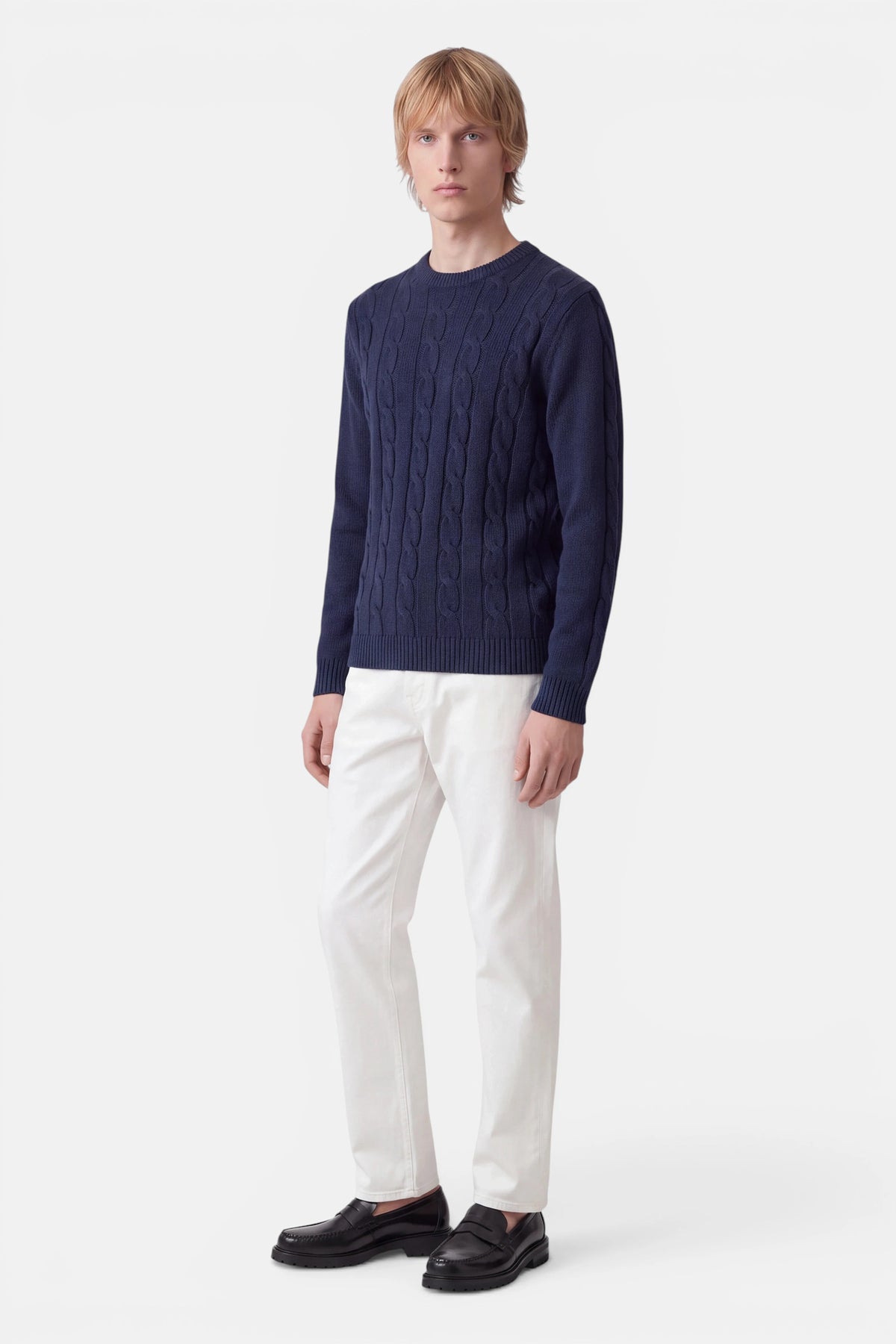 Vercate - Crewneck Trui Heren - Donkerblauw - Heavyweight Kabeltrui - Sweater / Pullover - Regular Fit