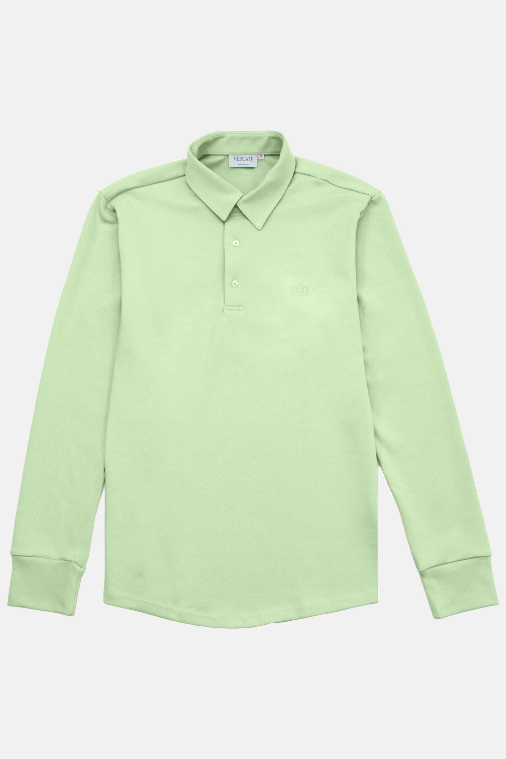 Vercate - Heren Polo Lange Mouw - Strijkvrij Poloshirt - Groen - Slim Fit - Excellent Katoen - Heren - Maat S M L XL XXL