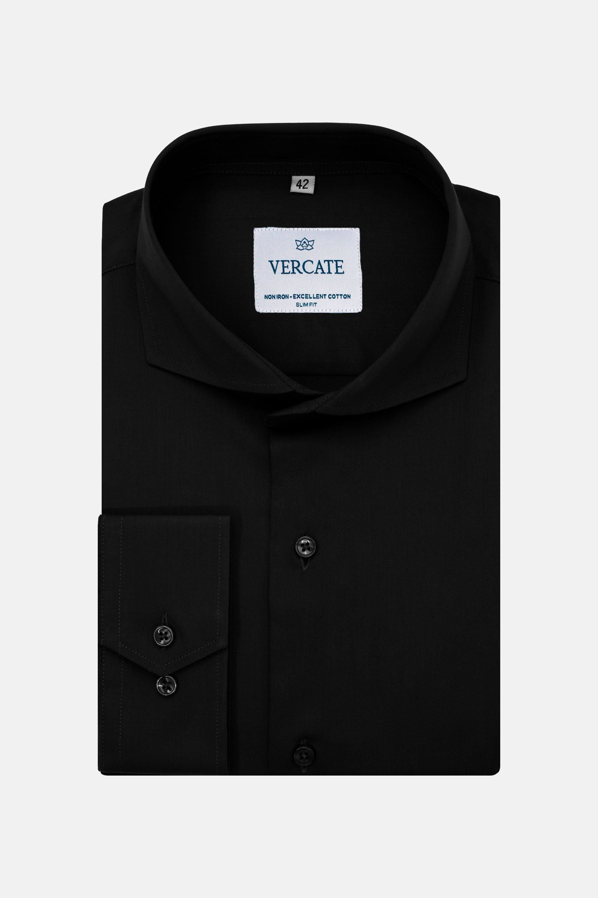 Vercate - Strijkvrij Overhemd - Zwart - Slim Fit - Katoen Satijn - Lange Mouw - Heren - Maat 37 38 39 40 41 42 43 44 S M L XL XXL