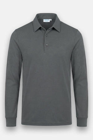 Vercate - Heren Polo Lange Mouw - Strijkvrij Poloshirt - Grijs