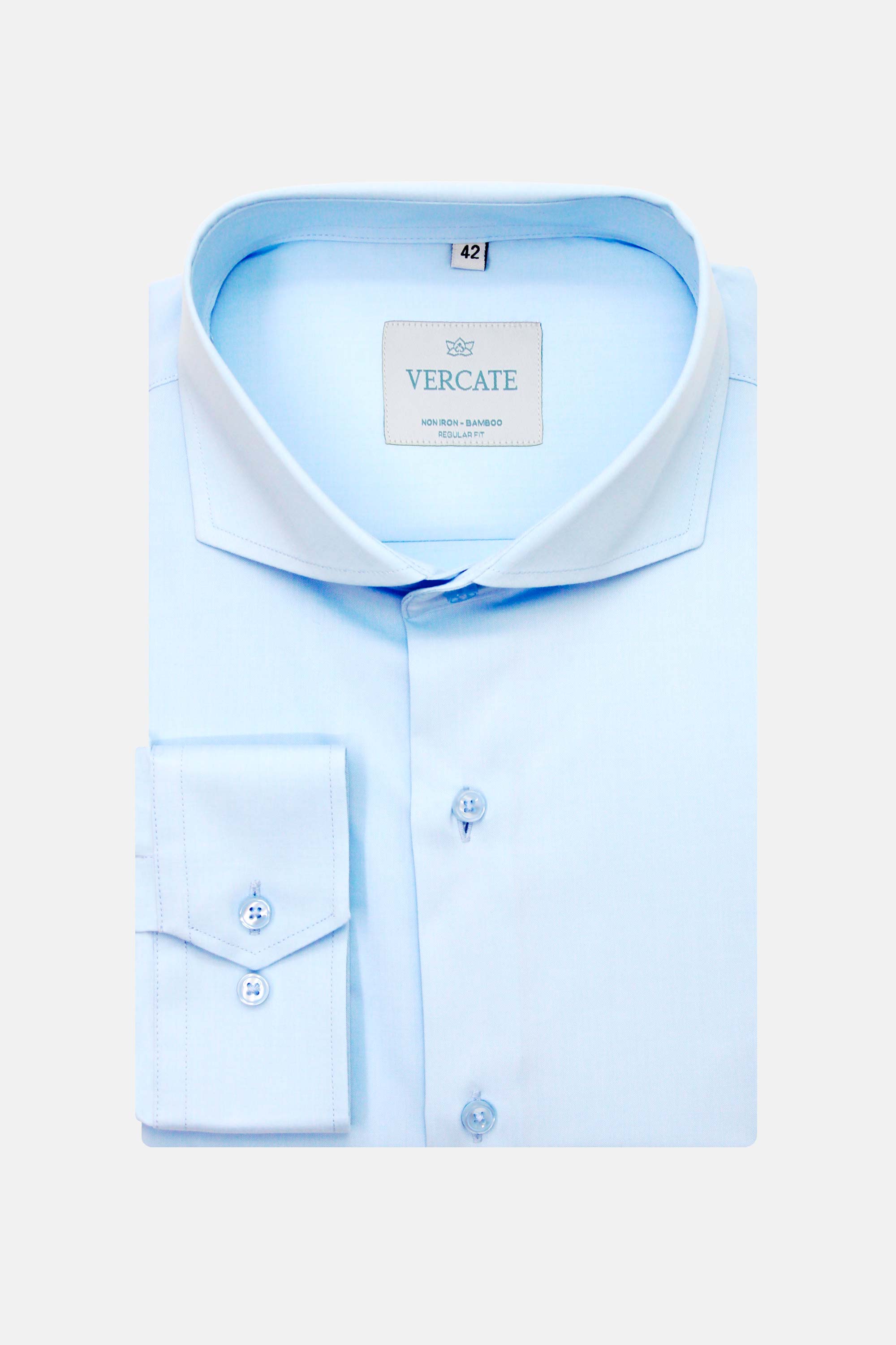 Vercate - Strijkvrij Overhemd - Blauw - Lichtblauw - Regular Fit - Bamboe Katoen - Lange Mouw - Heren - Maat S M L XL XXL 37 38 39 40 41 42 43 44