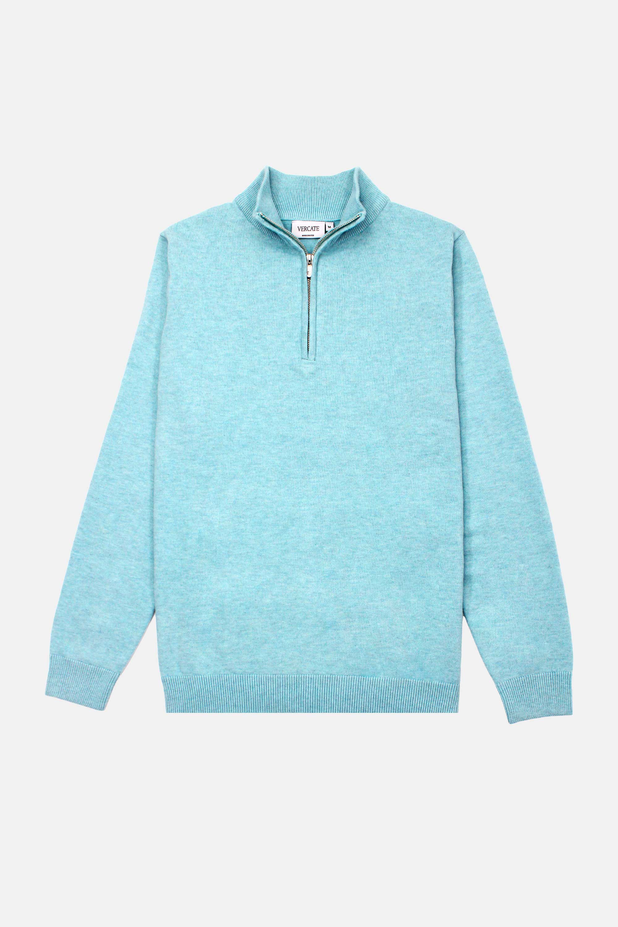 Vercate - Luxe Half Zip / Quarter Zip Pullover - Lichtblauw / Blauw - Regular Fit - Knit Heren Sweater / Trui