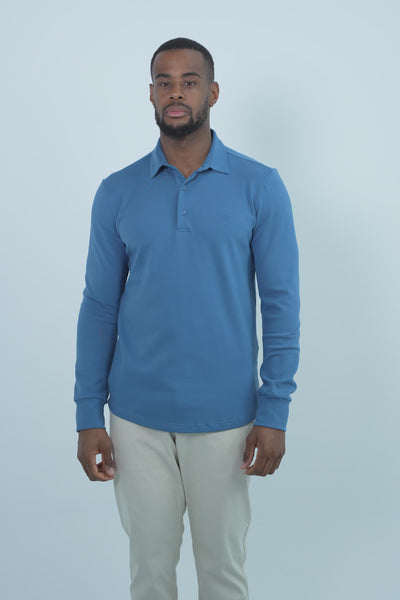 Vercate - Heren Polo Lange Mouw - Strijkvrij Poloshirt - Royal Blue - Slim Fit - Excellent Katoen - Heren - Maat S M L XL XXL