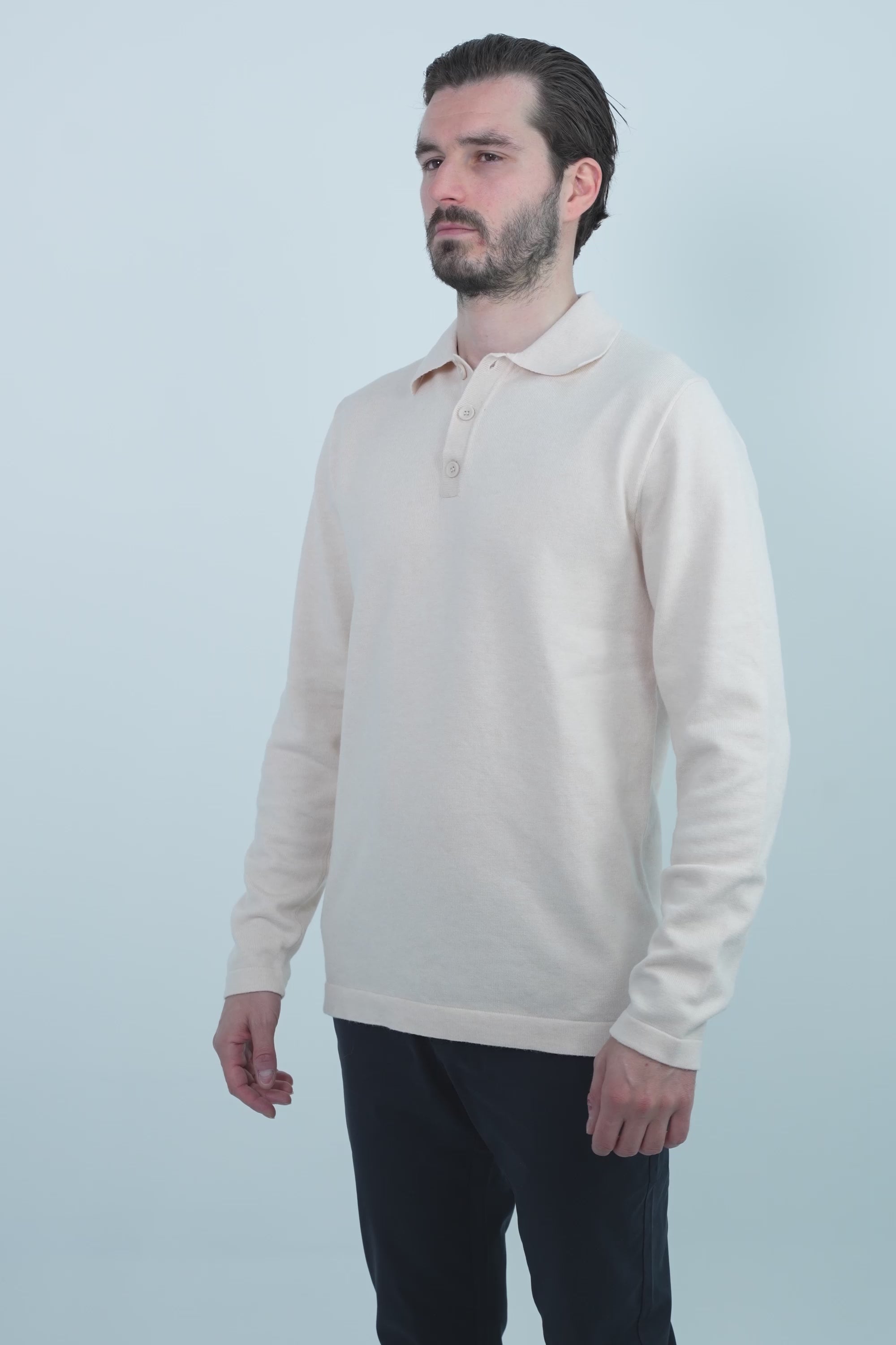 Vercate - Luxe Heren Poloshirt - Polo Met Lange Mouwen - Off White / Gebroken Wit - Regular Fit - Knit Knitted