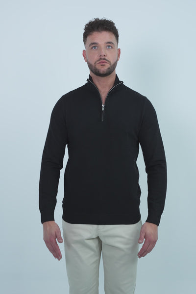 Vercate - Luxe Half Zip / Quarter Zip Pullover - Zwart - Regular Fit - Knit Heren Sweater / Trui